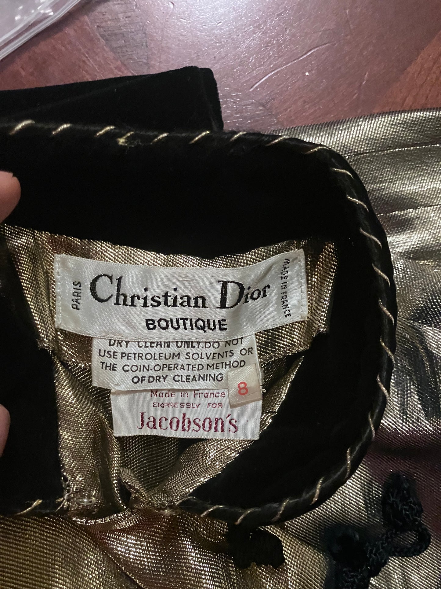 Christian Dior 1980s Lamé Liquid Gold Long Sleeve Dress with front slit