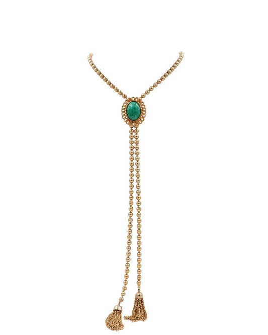 Avon Gold Lariat Necklace With Green Stone