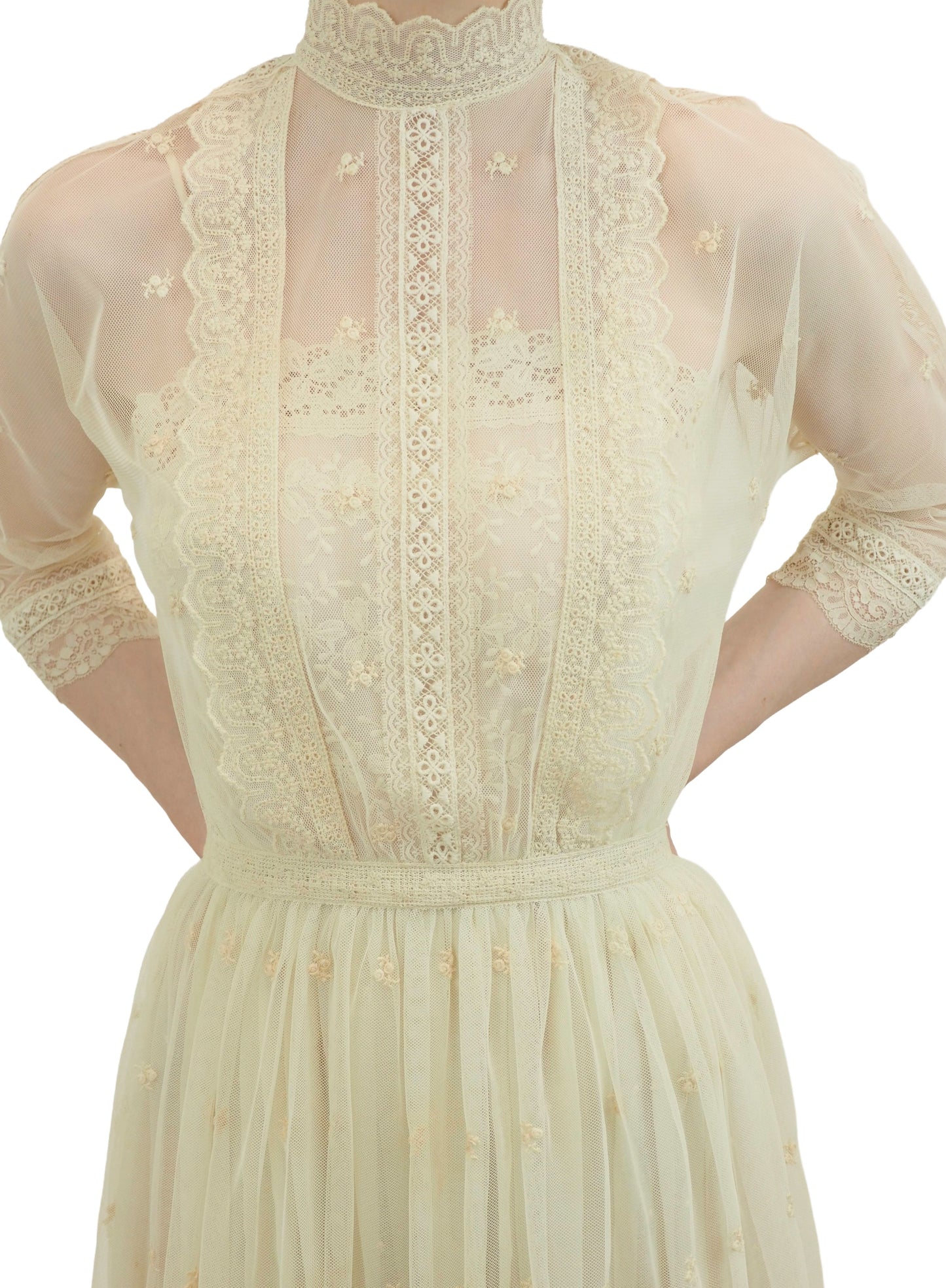 Bohemian Lace Mesh 1970's Ivory Gown