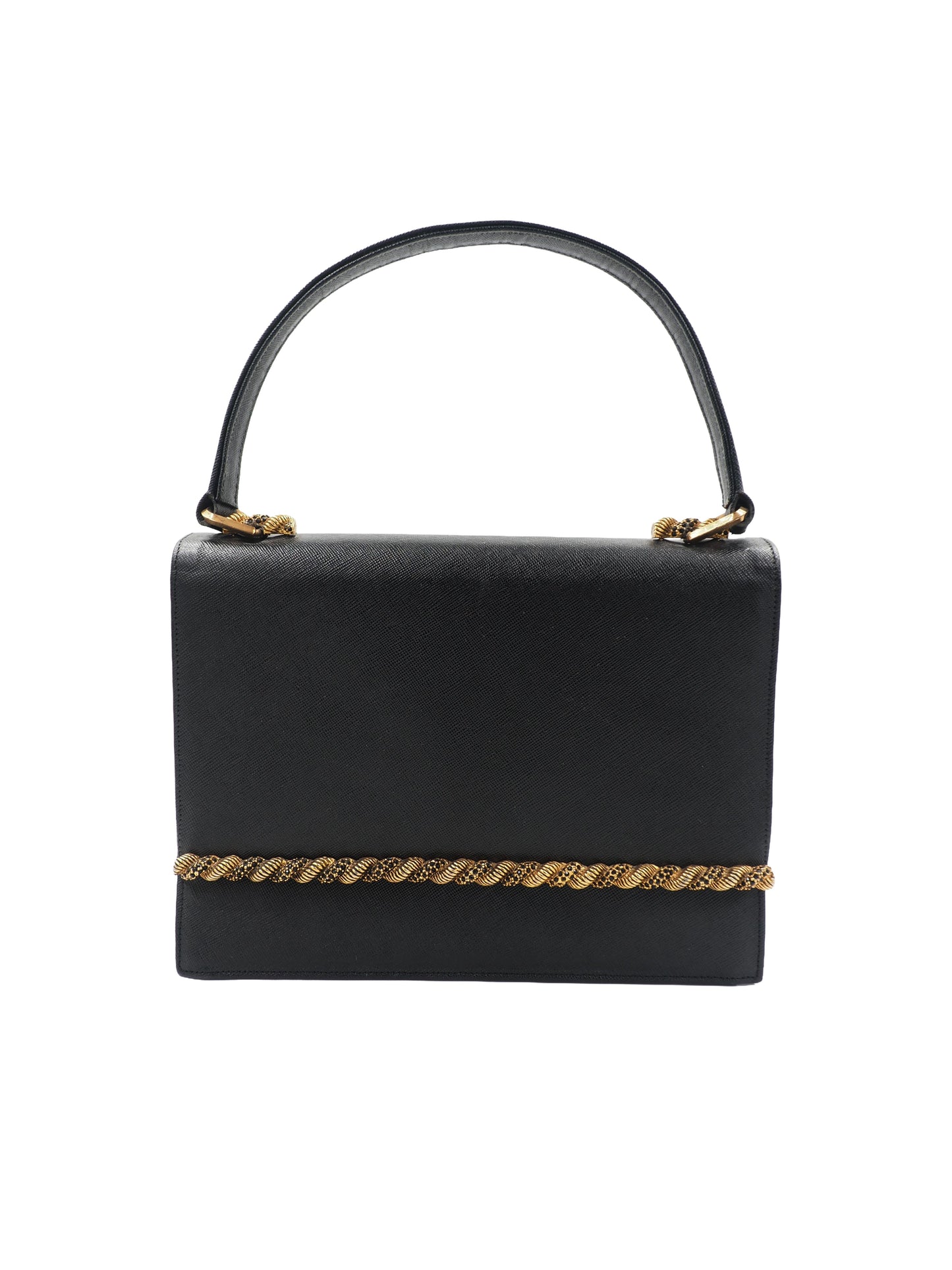 Black 1950's Handbag with Gold Trim