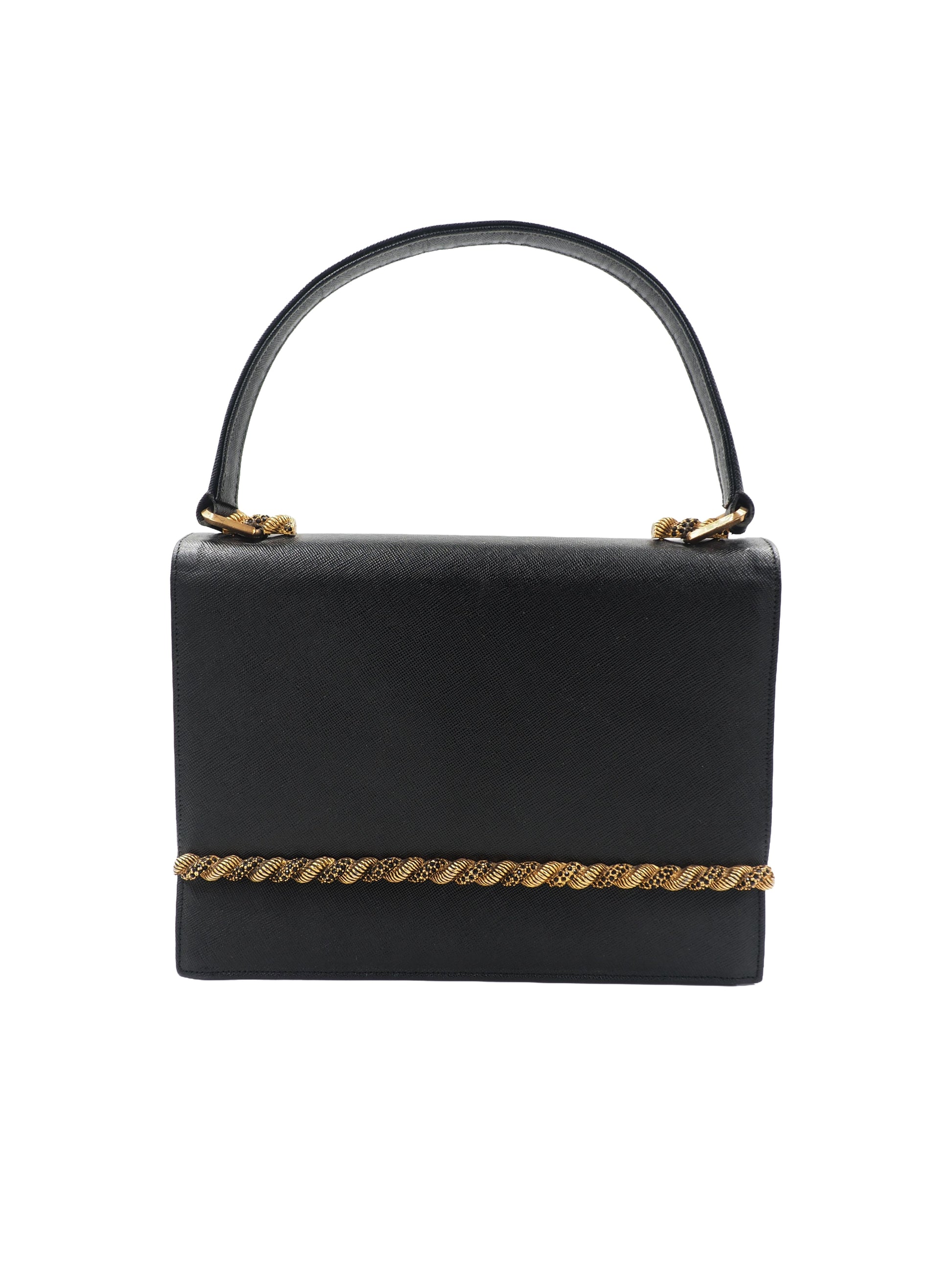 Black 1950's Handbag with Gold Trim