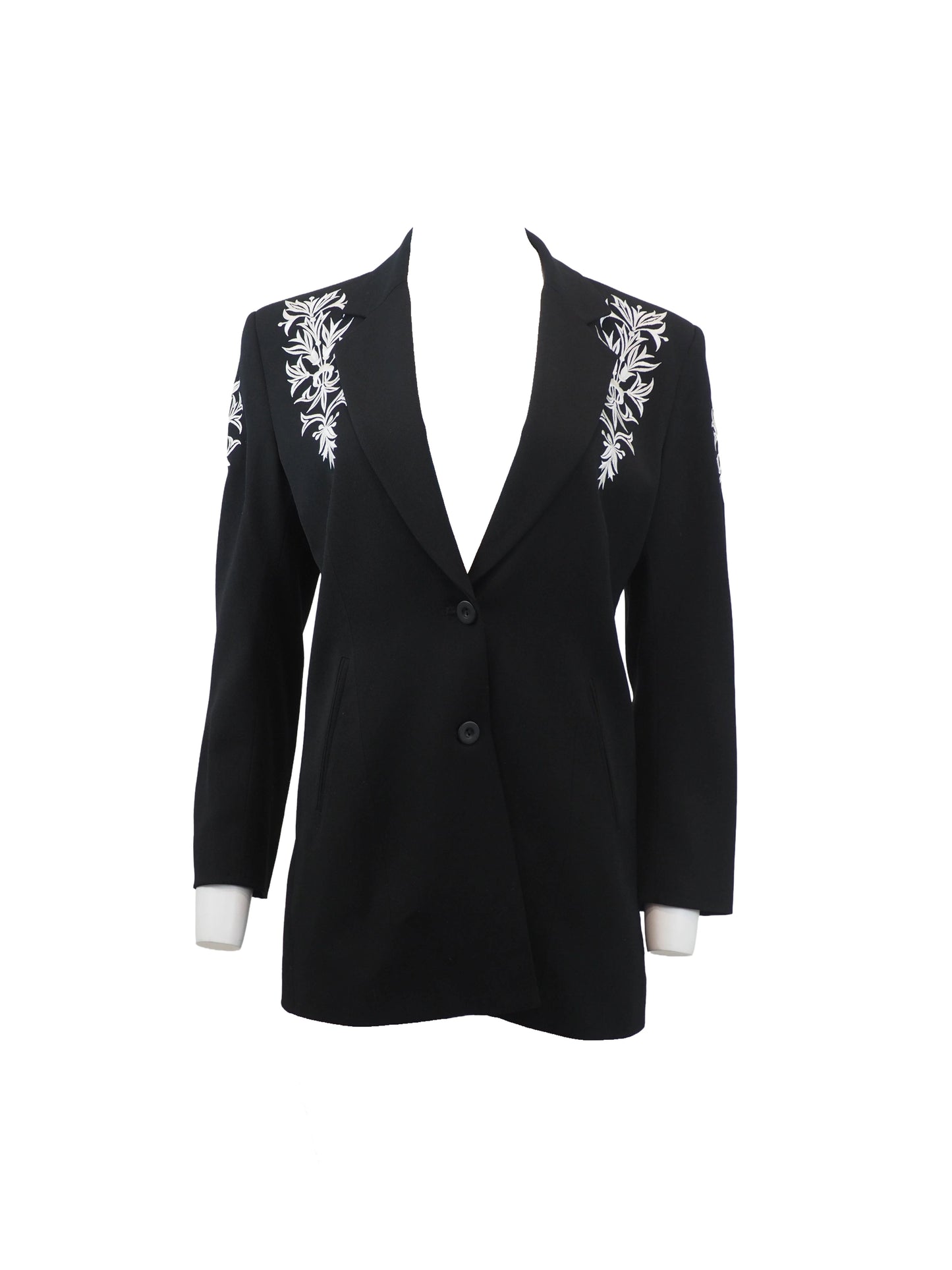Black Blazer W White Shoulder Embroidery