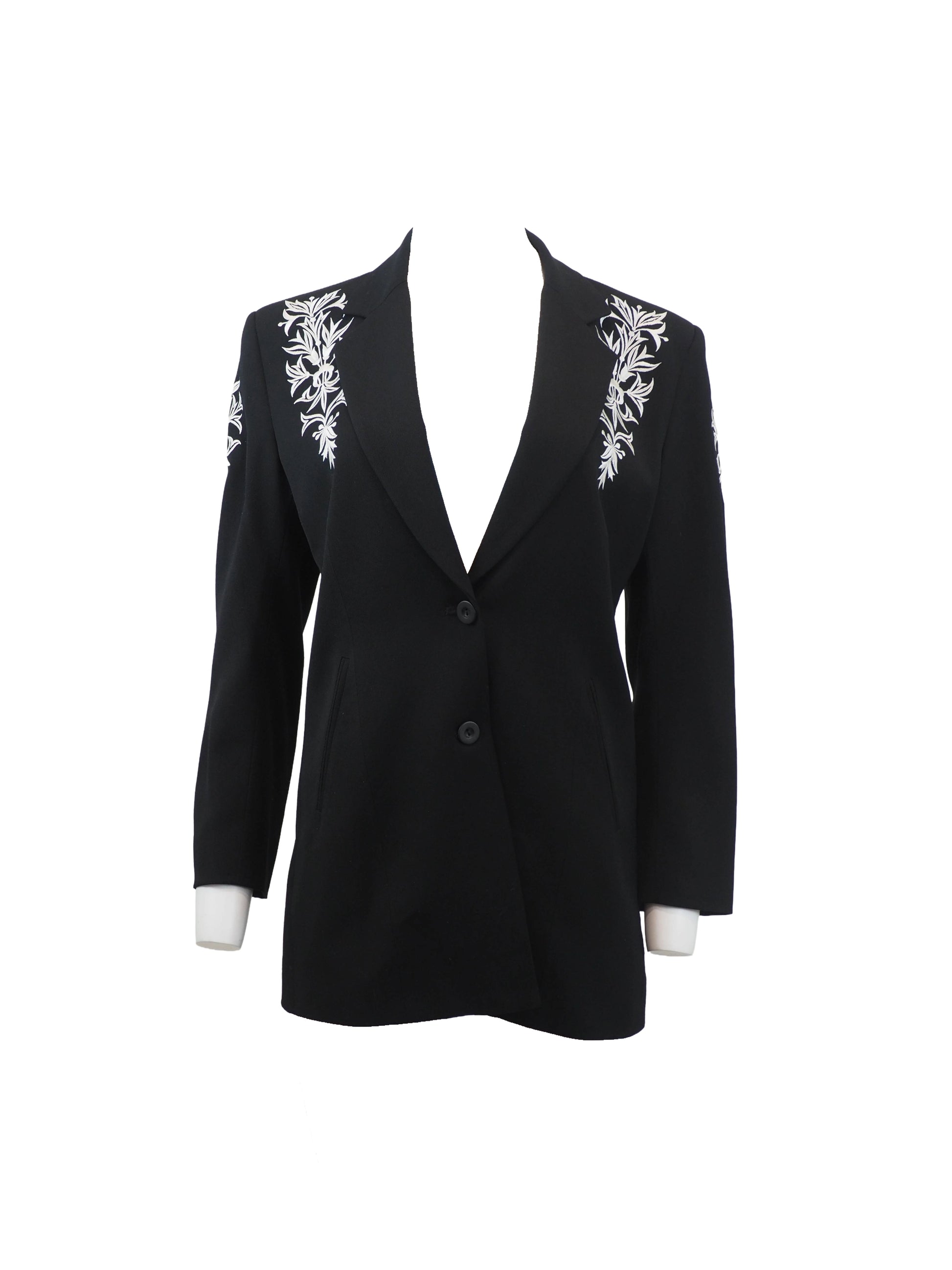 Black Blazer W White Shoulder Embroidery