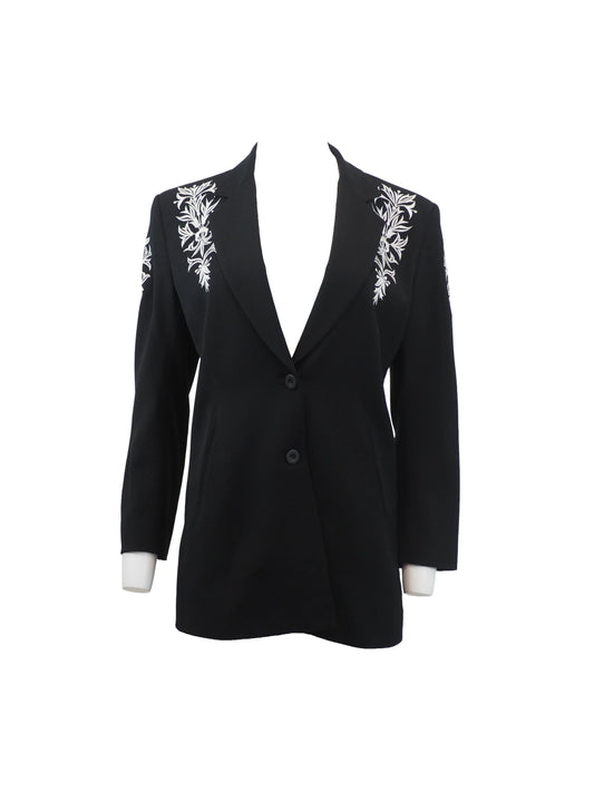 Black Blazer W White Shoulder Embroidery