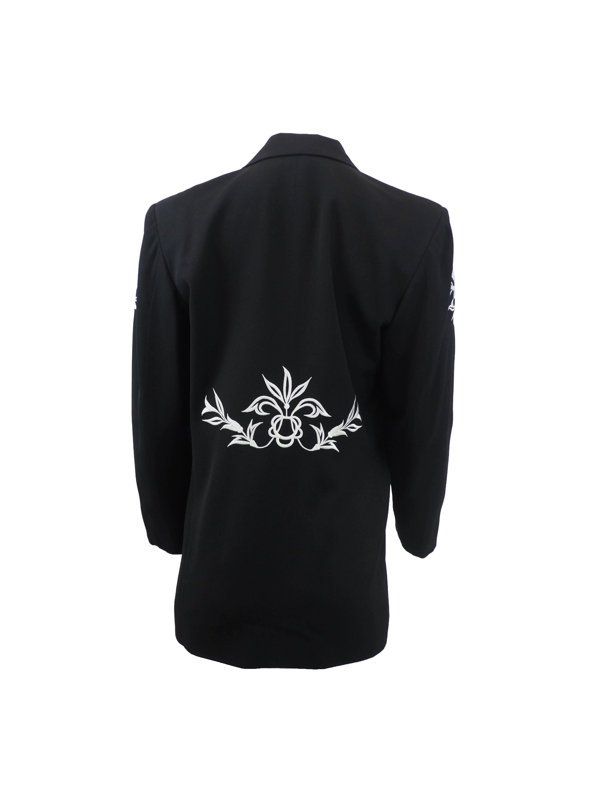 Black Blazer With White Shoulder Embroidery