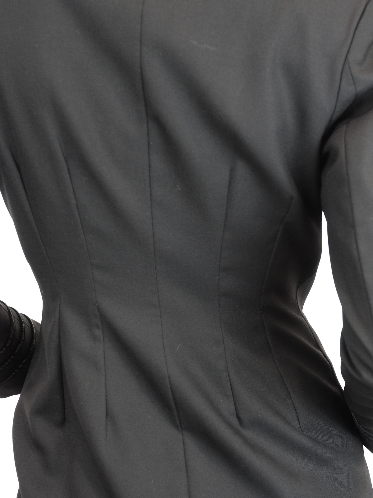 A vintage Richard Tyler black double-breasted blazer with a wrap-style front and notched lapels