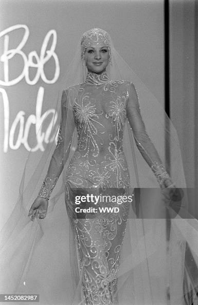 Bob Mackie Spring 1998 White Beaded Mesh Gown