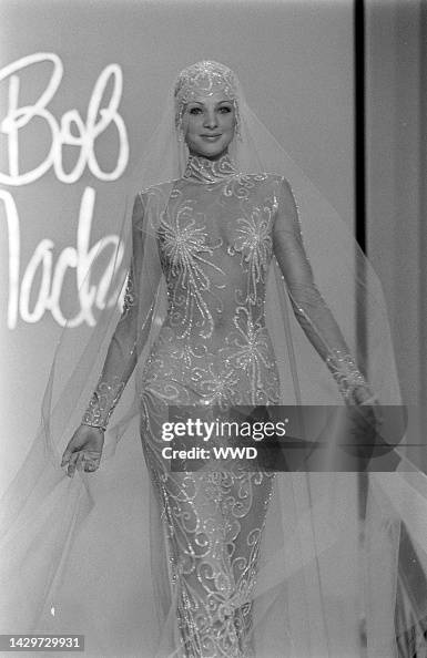 Bob Mackie Spring 1998 White Beaded Mesh Gown