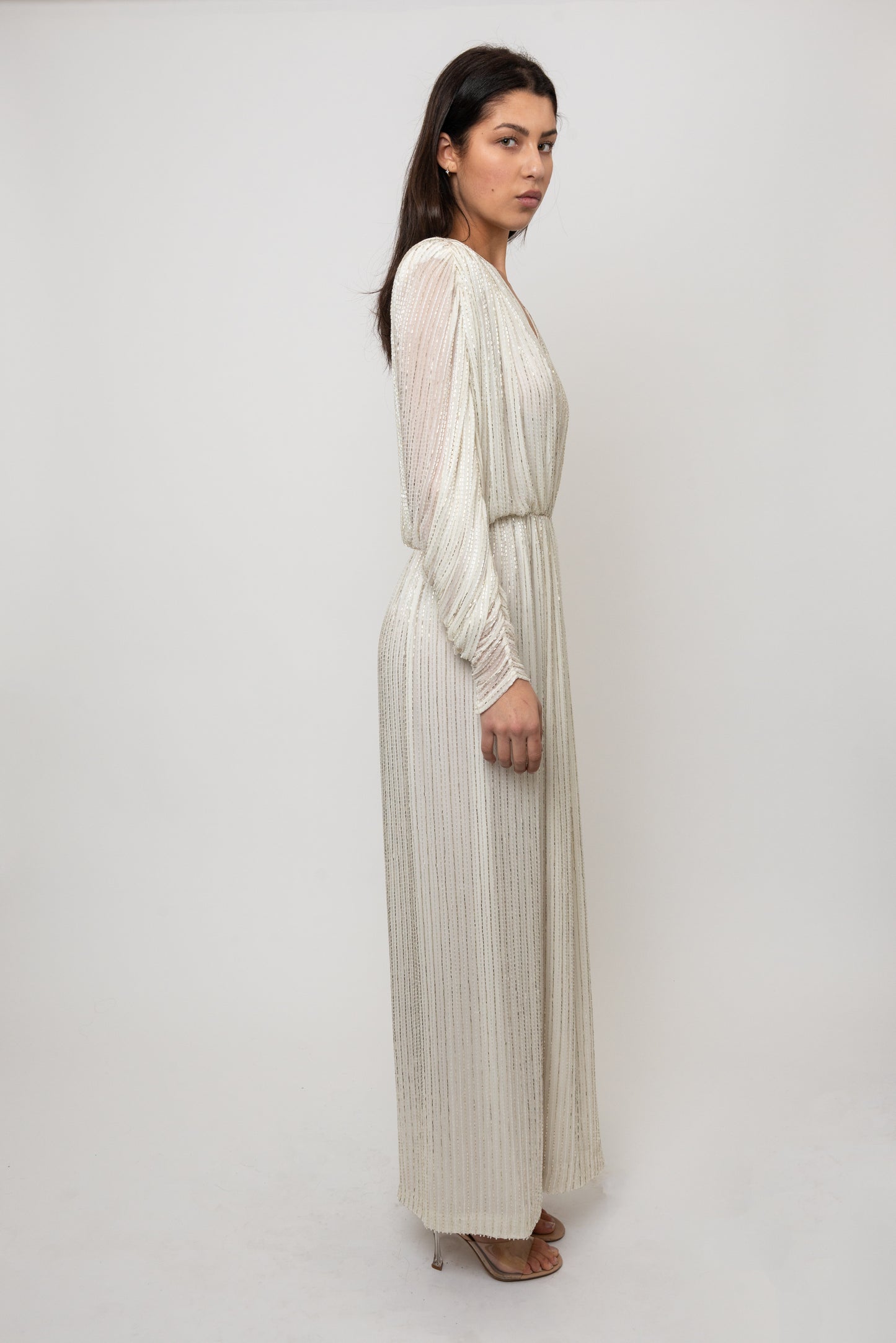 Bob Mackie 1970s Bridal Dress in White with Bugle Beaded Detailing. Vintage Wedding Dress, Bridal Gown, Retro style, Event Dress