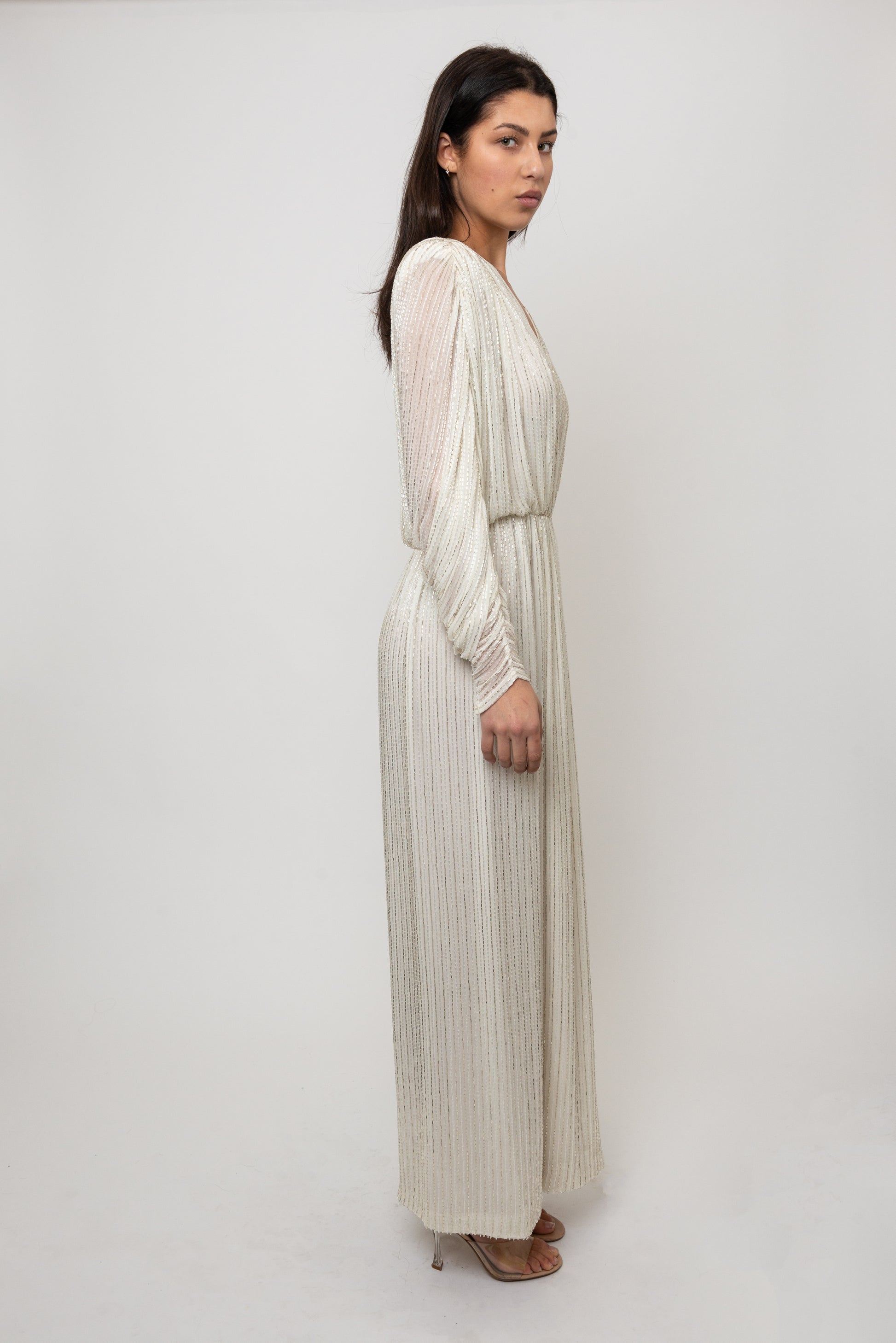 Bob Mackie 1970s Bridal Dress in White with Bugle Beaded Detailing. Vintage Wedding Dress, Bridal Gown, Retro style, Event Dress