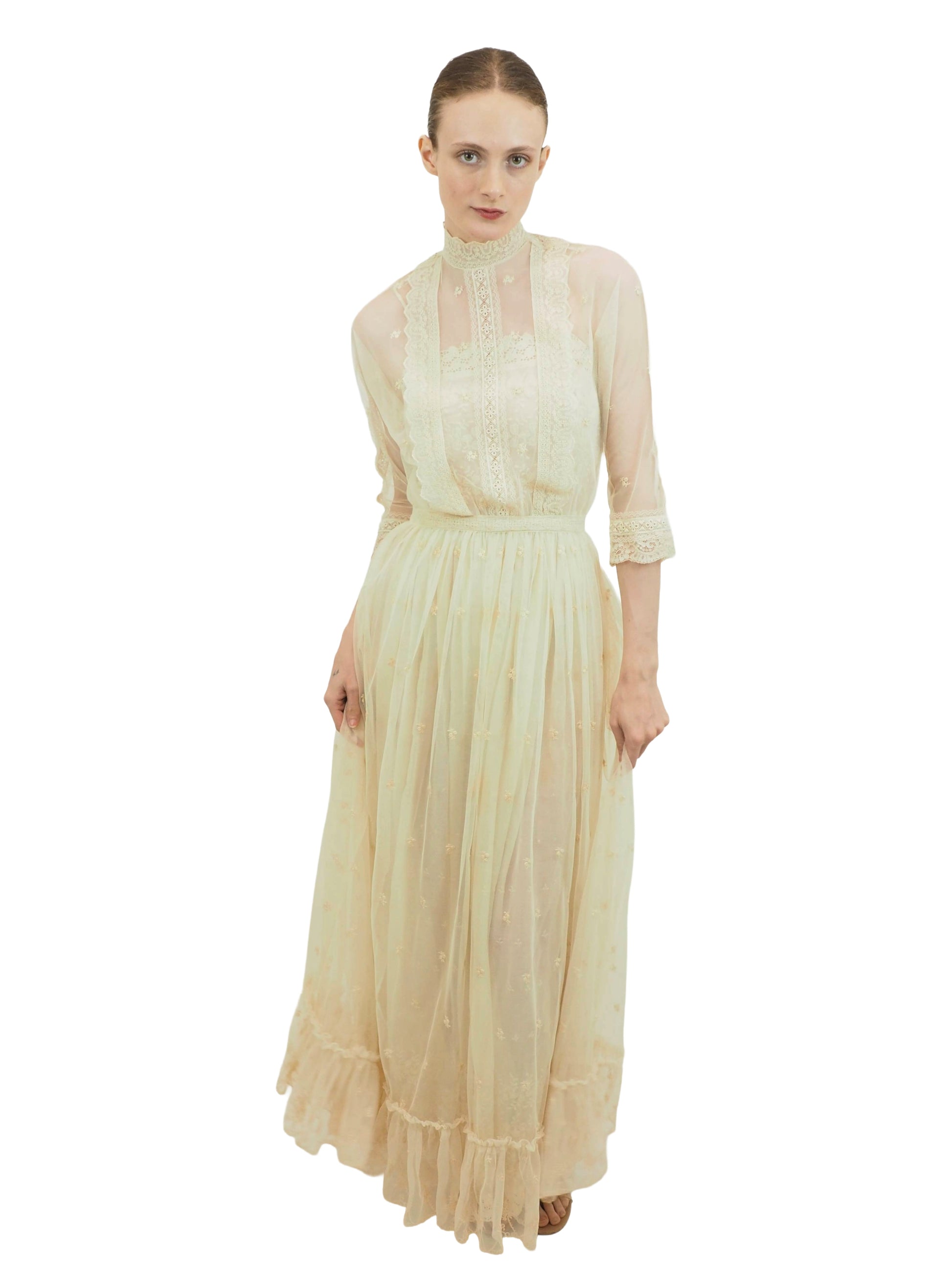 Bohemian Lace Mesh 1970's Ivory Gown