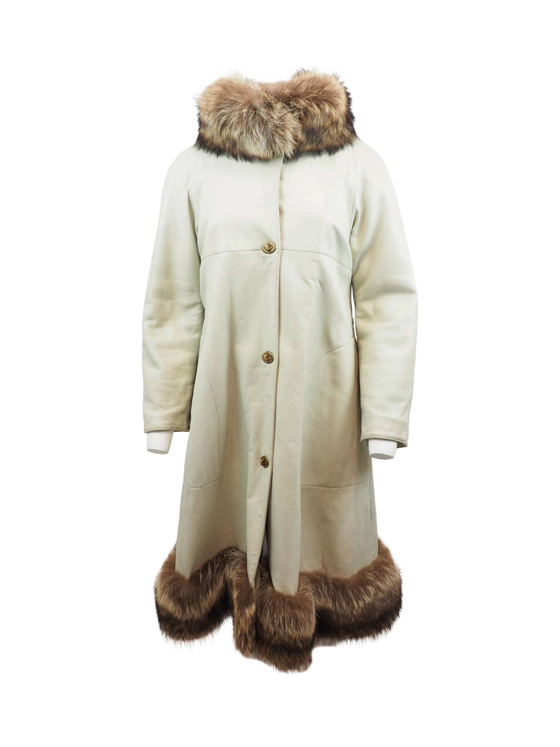 Bonnie Cashin Leather W/Fox Fur Trim Coat
