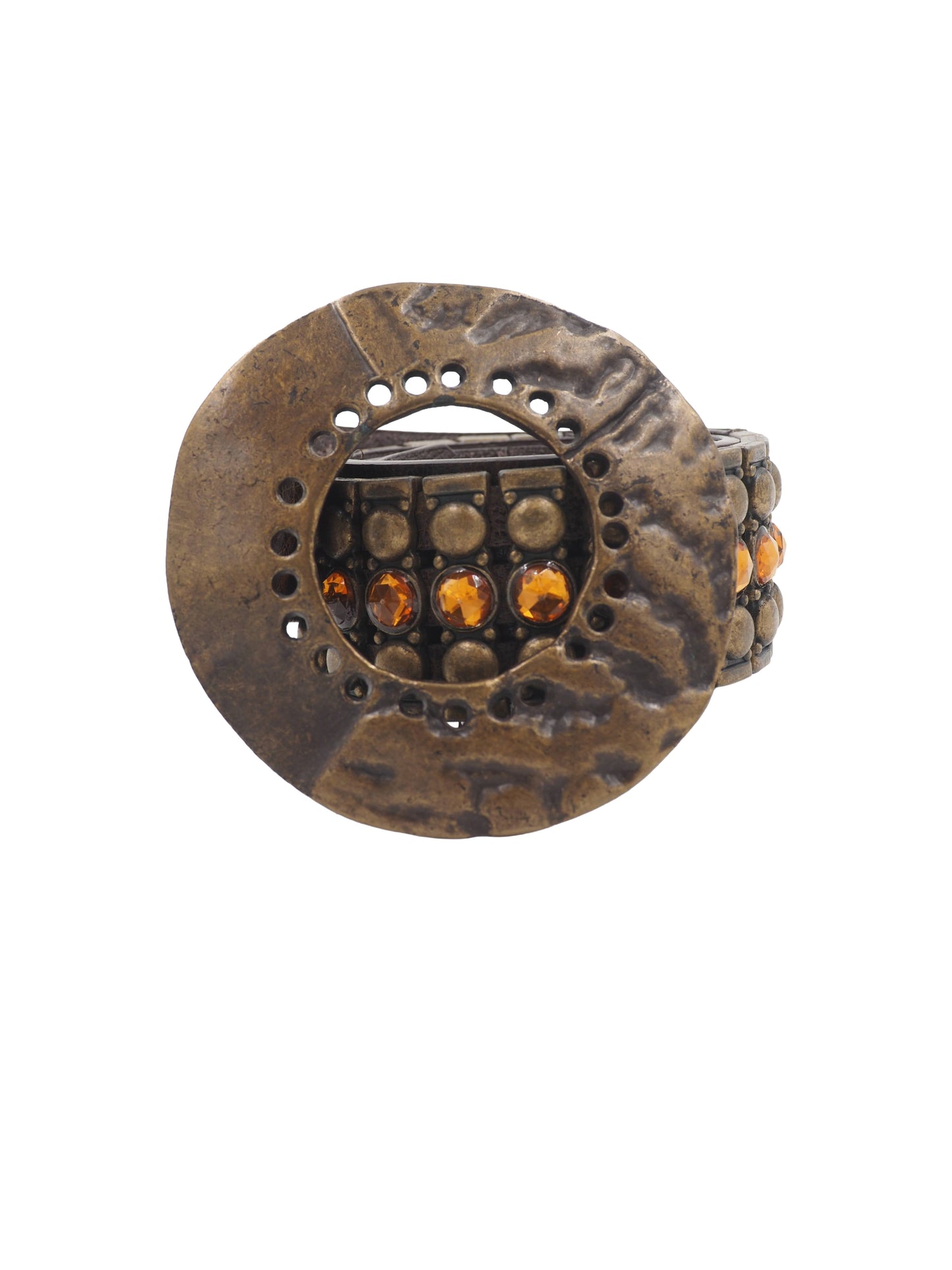 Brown Leather Belt with Bronze Circle Buckle & Studs