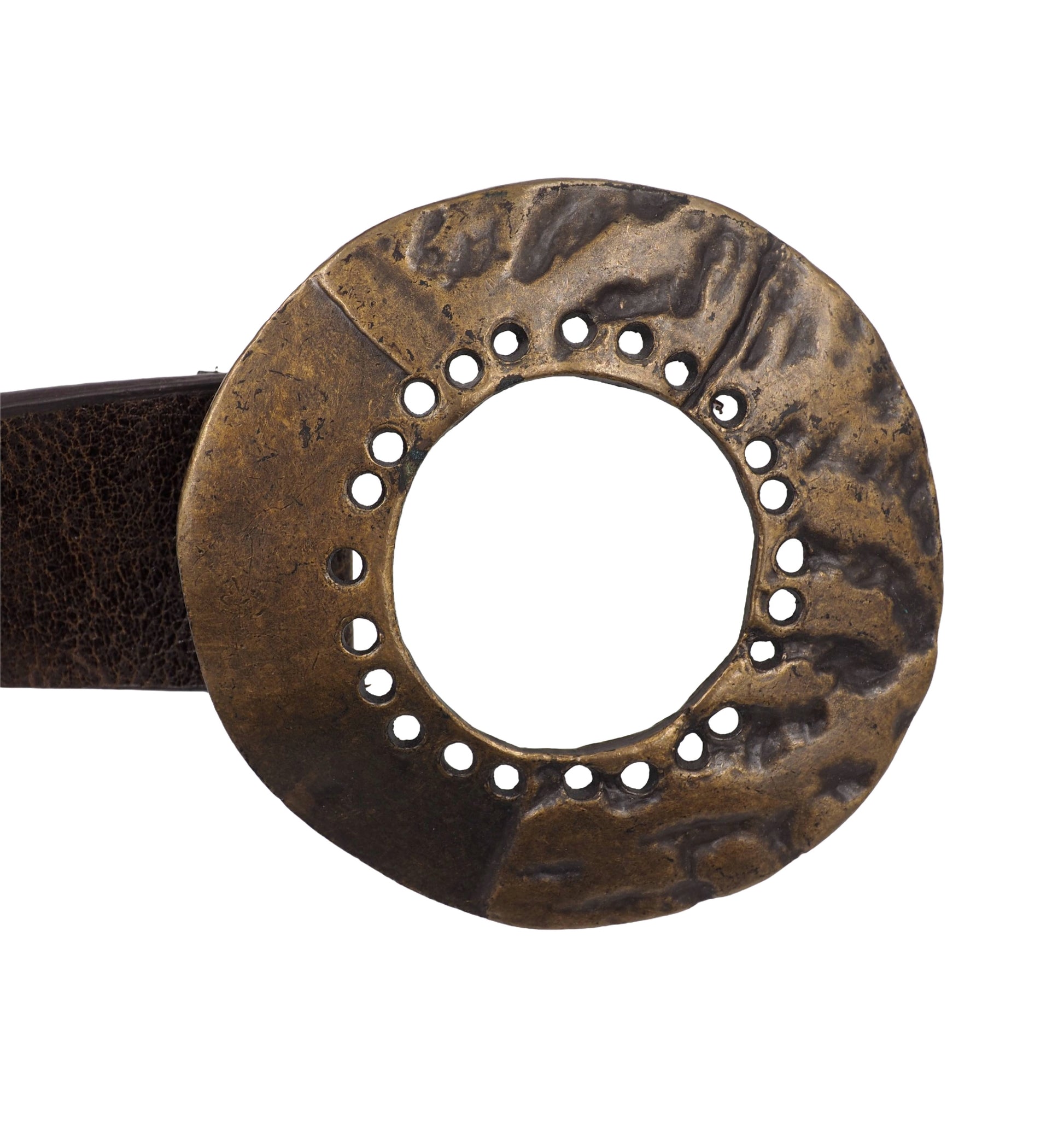 Brown Leather Belt with Bronze Circle Buckle & Studs & Citrine stones