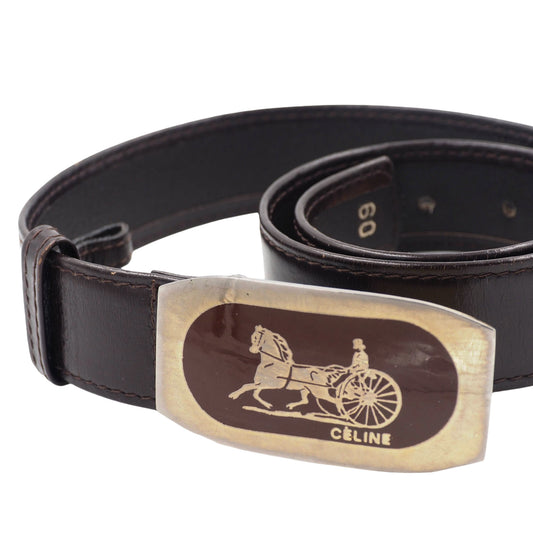 Celine Brown Leather Belt W Carriage Buckle