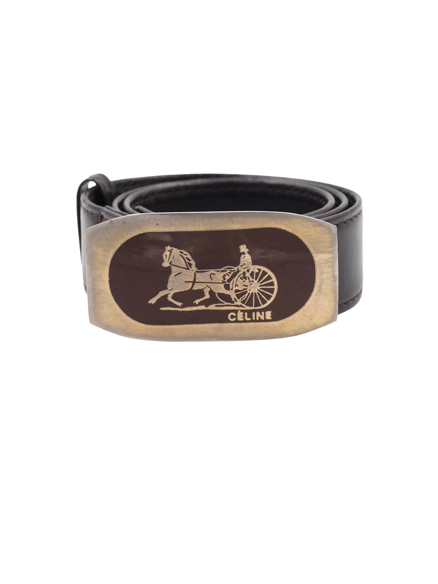 Celine Brown Leather Belt With Carriage Buckle