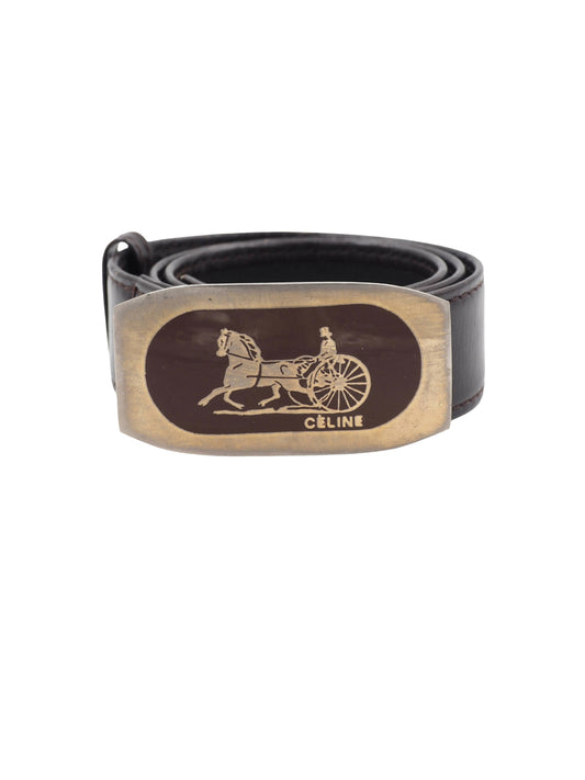 Celine Brown Leather Belt With Carriage Buckle