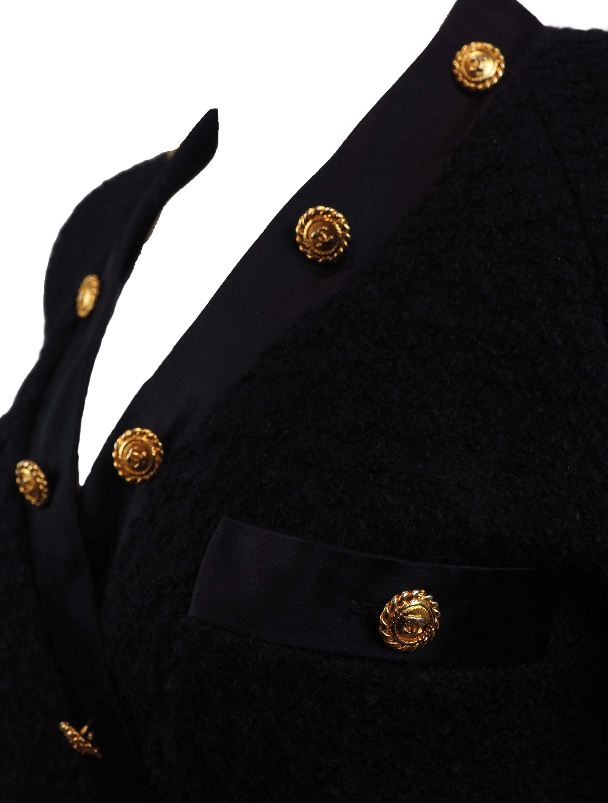Chanel Black Tweed Coat - Gold Belt