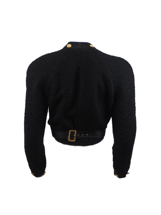 Chanel Black Tweed Coat W Gold Belt