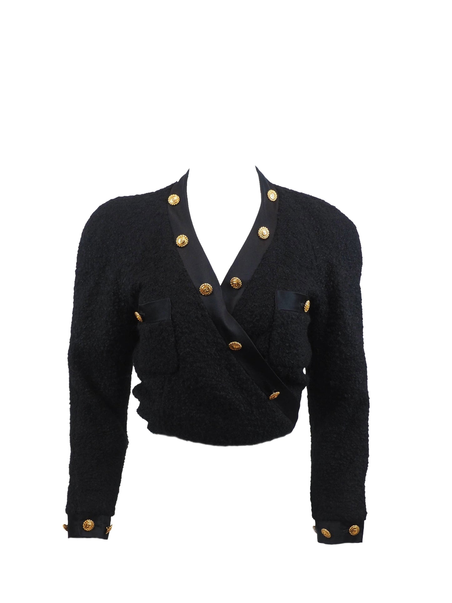 Chanel Black Tweed Coat With Gold Belt