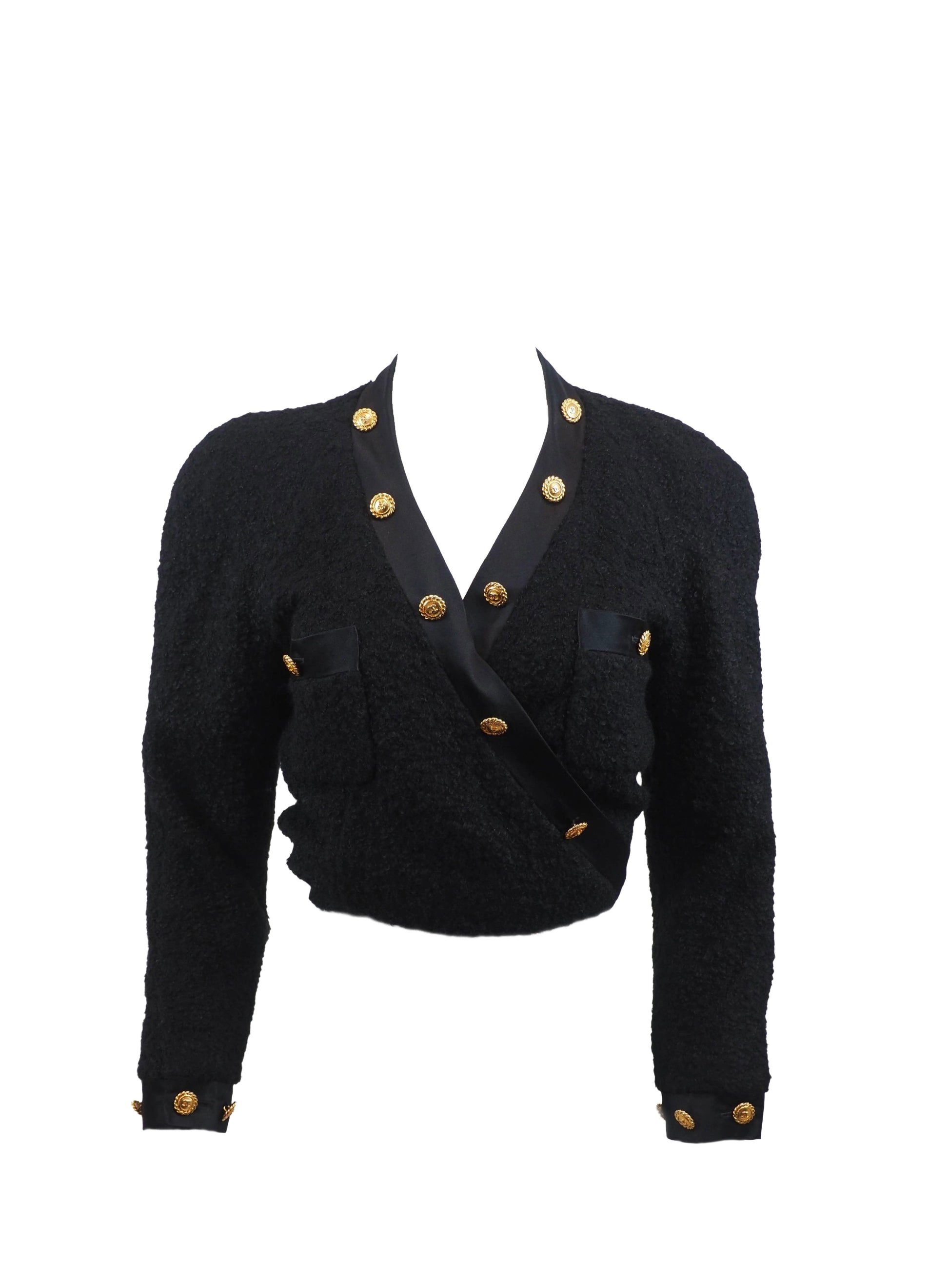 Chanel Black Tweed Coat With Gold Belt