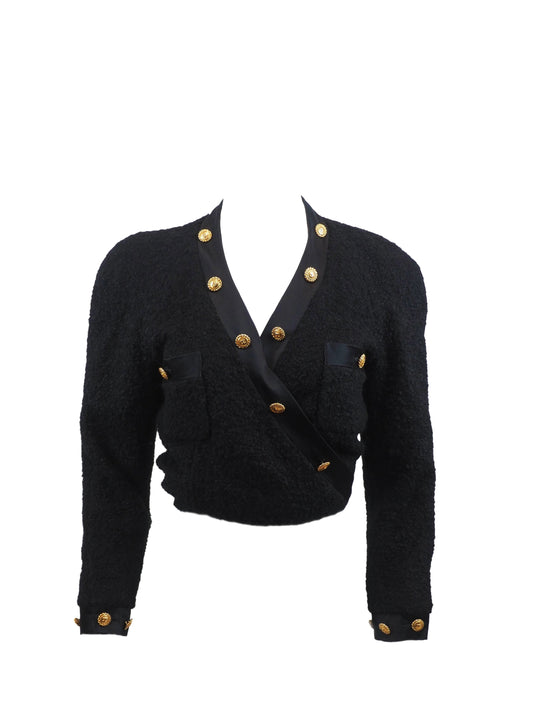 Chanel Black Tweed Coat With Gold Belt