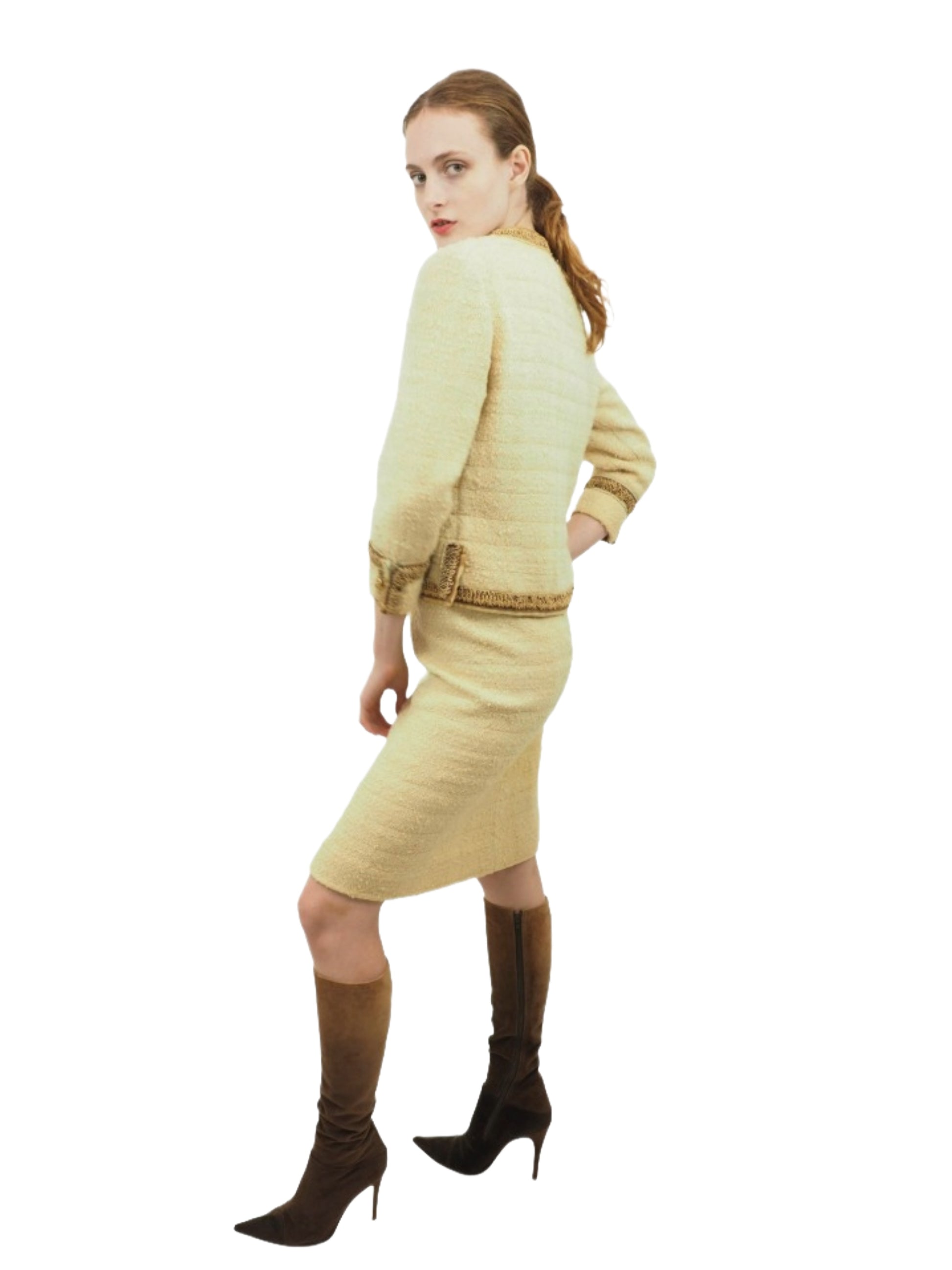 Chanel Couture Cream 1960s Tweed Suit 