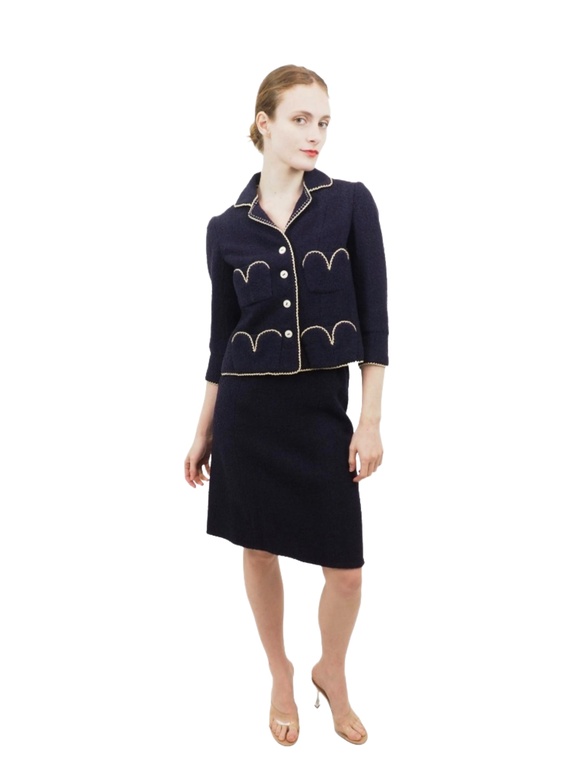 Chanel Couture Navy W White Trim Suit