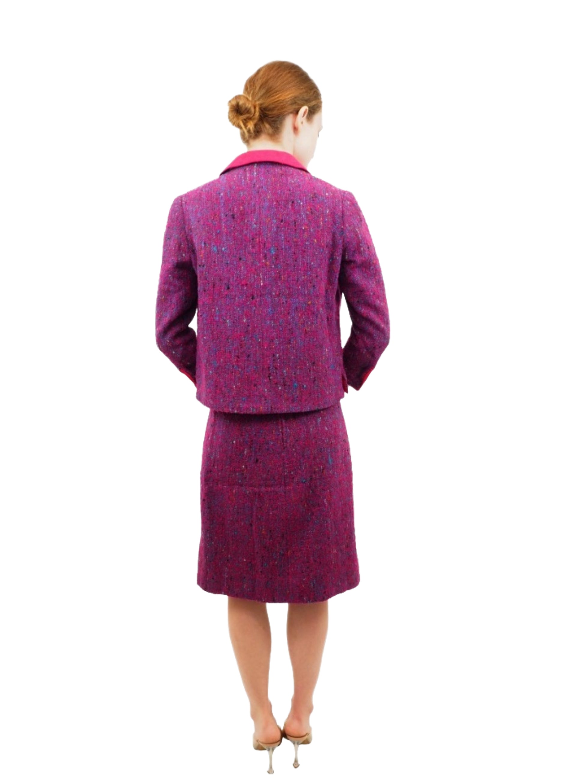 Chanel Haute Couture 1960s Purple Tweed 3 Piece Set Skirt Suit