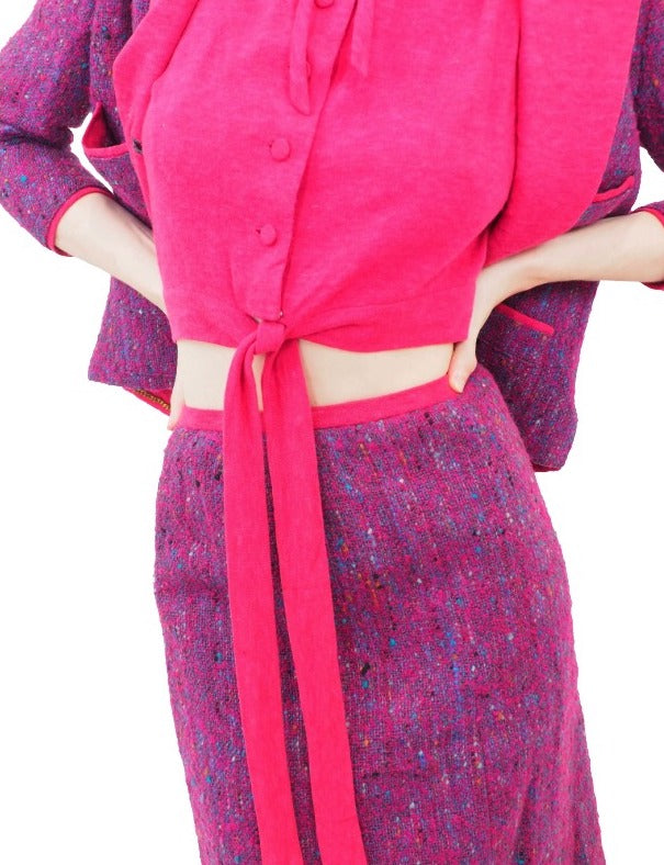 Chanel Haute Couture 1960s Purple Tweed 3 Piece Skirt Suit