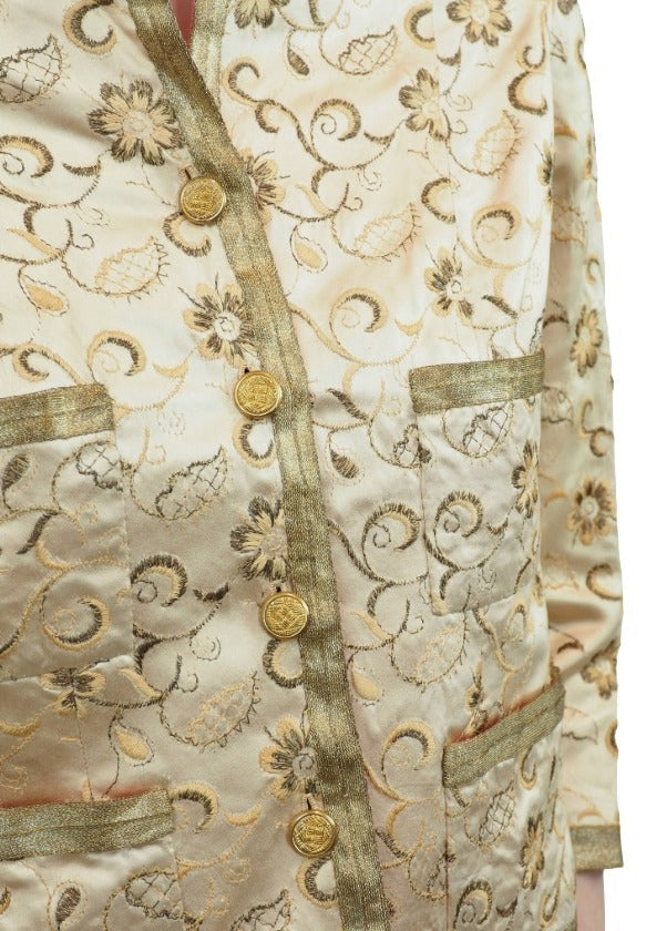 Chanel Haute Couture 1960s Silk Skirt Suit w Metal Thread Embroidery
