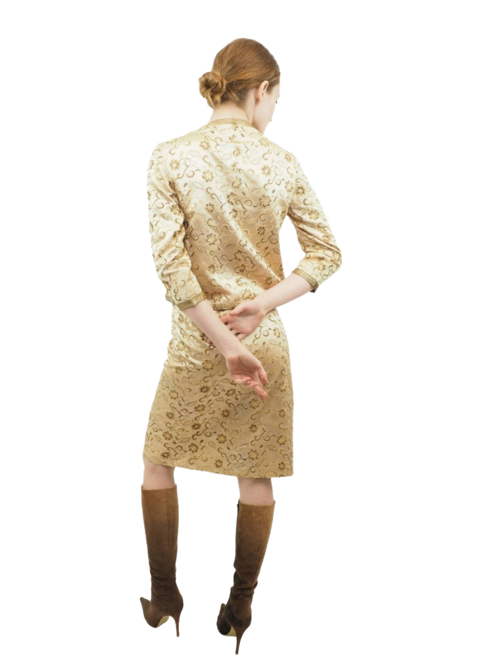 Chanel Haute Couture 1960s Silk Skirt Suit with Metal Thread Embroidery