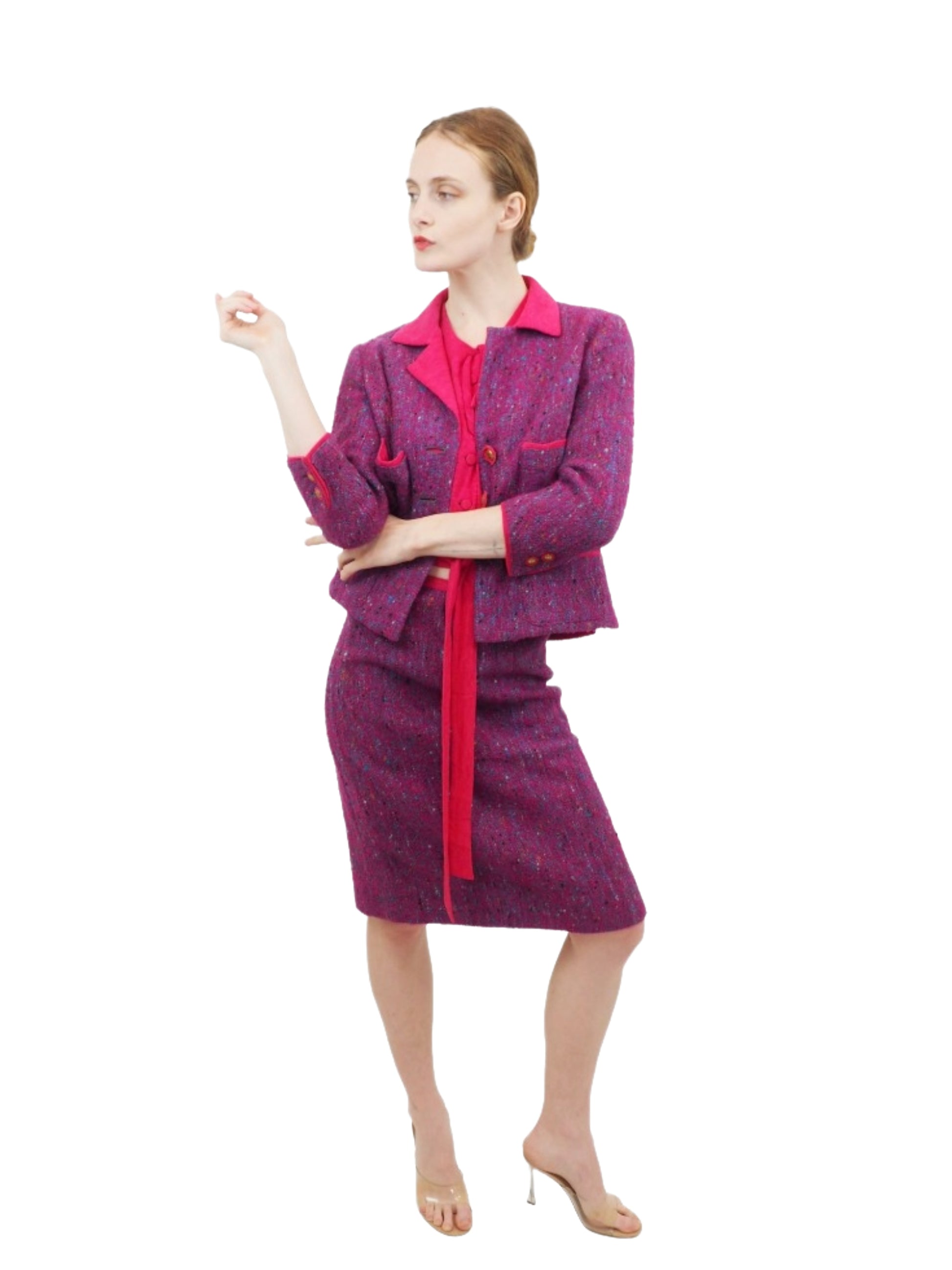 Chanel Haute Couture Purple Tweed 3 Piece Set Skirt Suit
