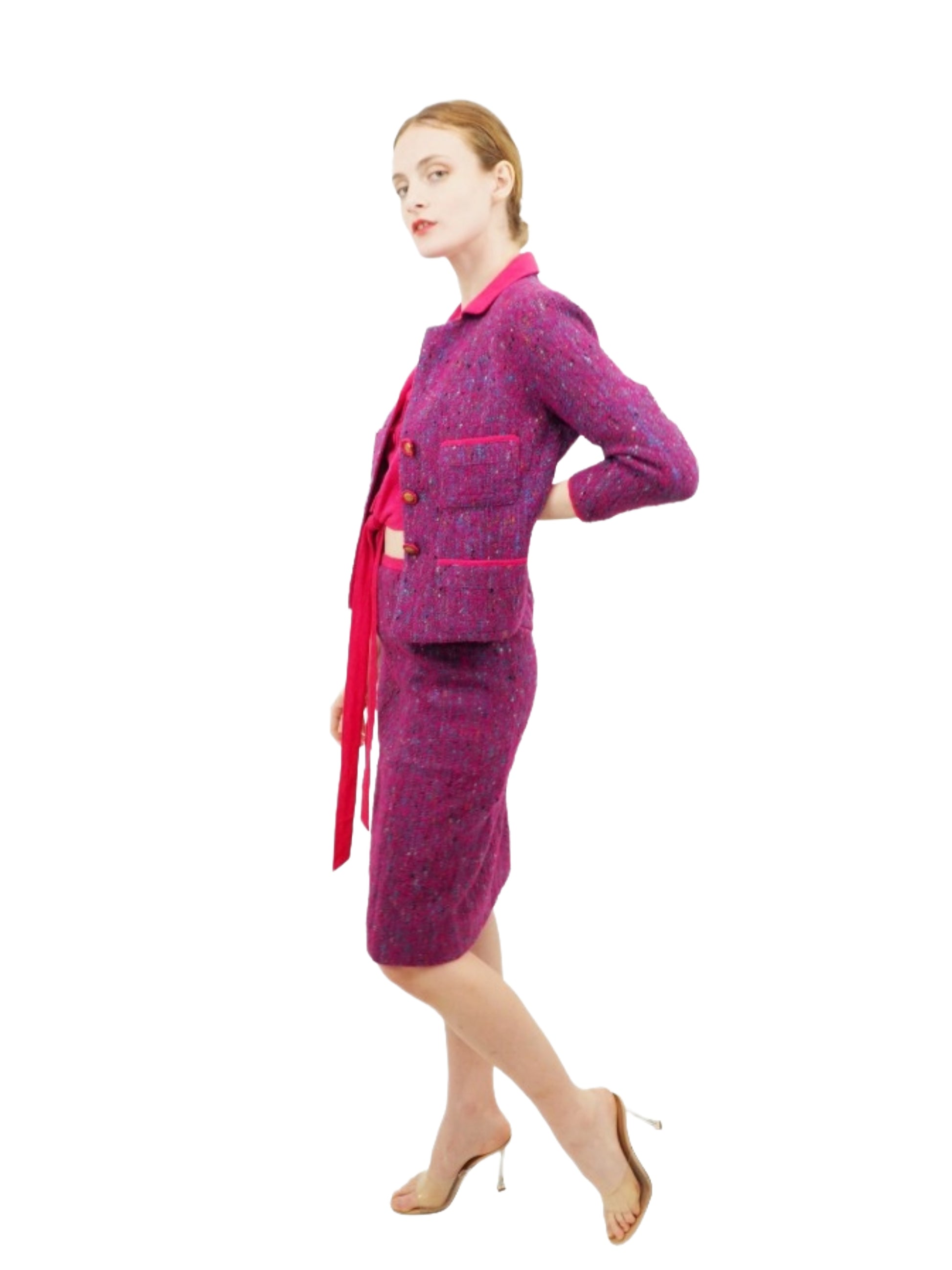 Chanel Haute Couture Purple Tweed 3 Piece Set Suit