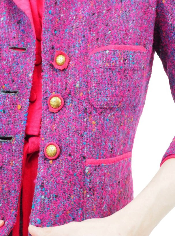 Chanel Haute Couture Purple Tweed 3 Piece Skirt Suit