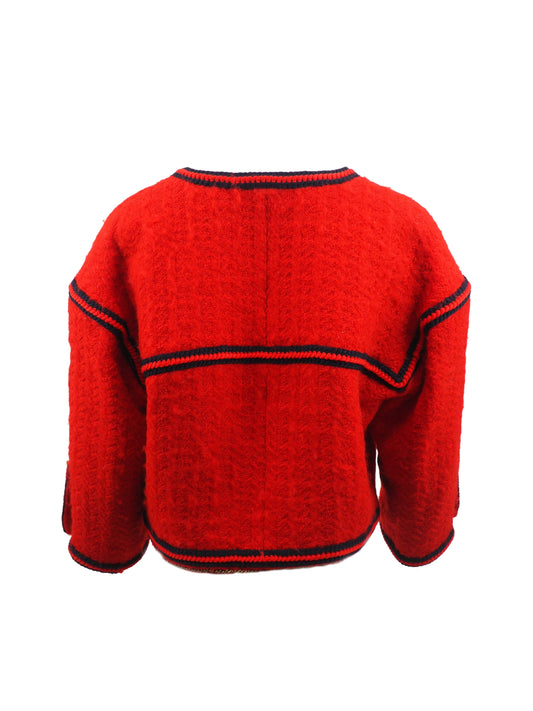 Chanel Red Tweed Coat W gold buttons