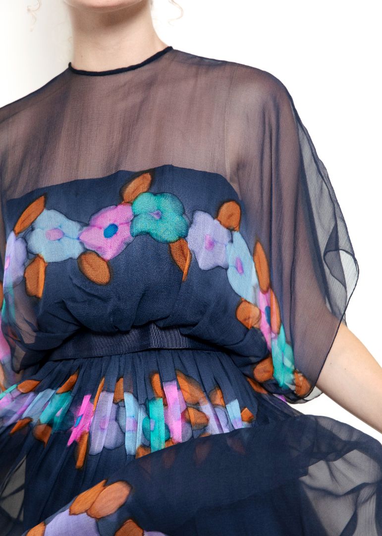 Alfred Bosand Silk Floral Print Maxi Dress