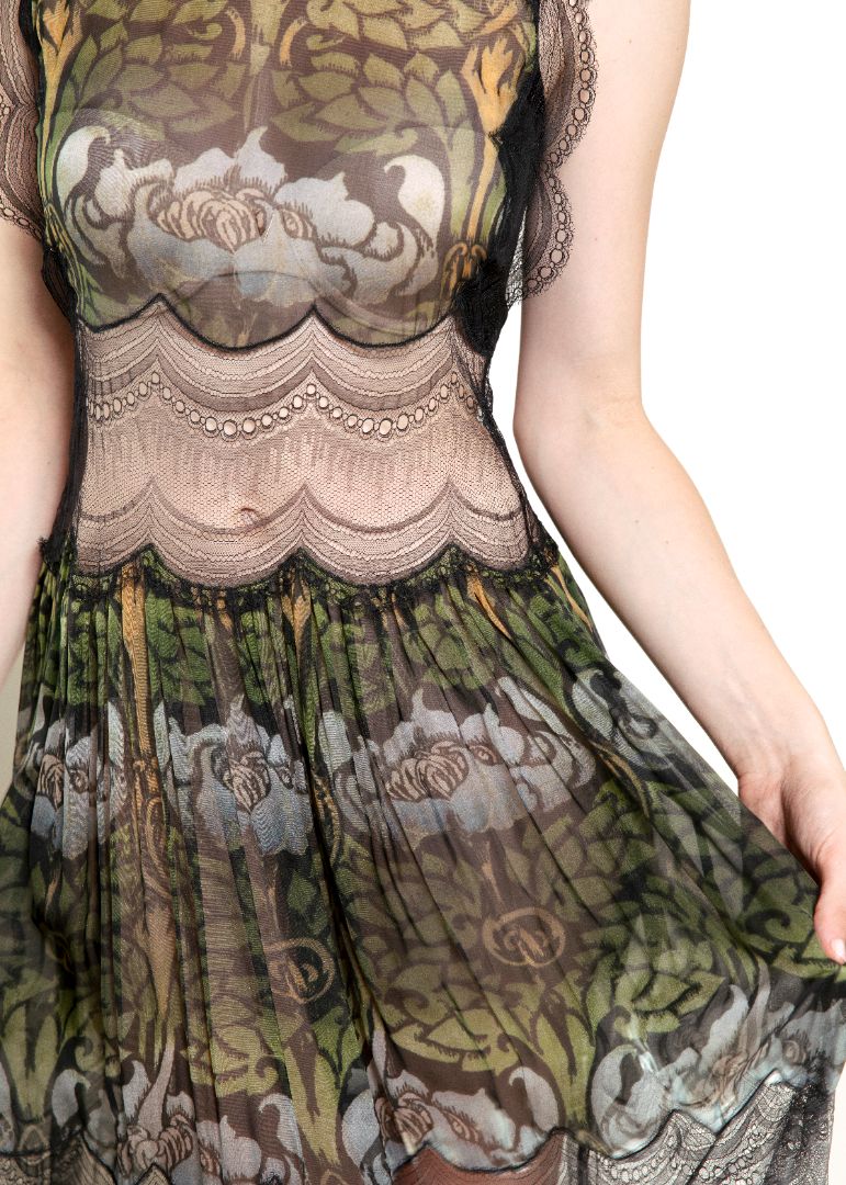 Alberta Ferretti Black & Multicolor Chiffon & Lace Dress
