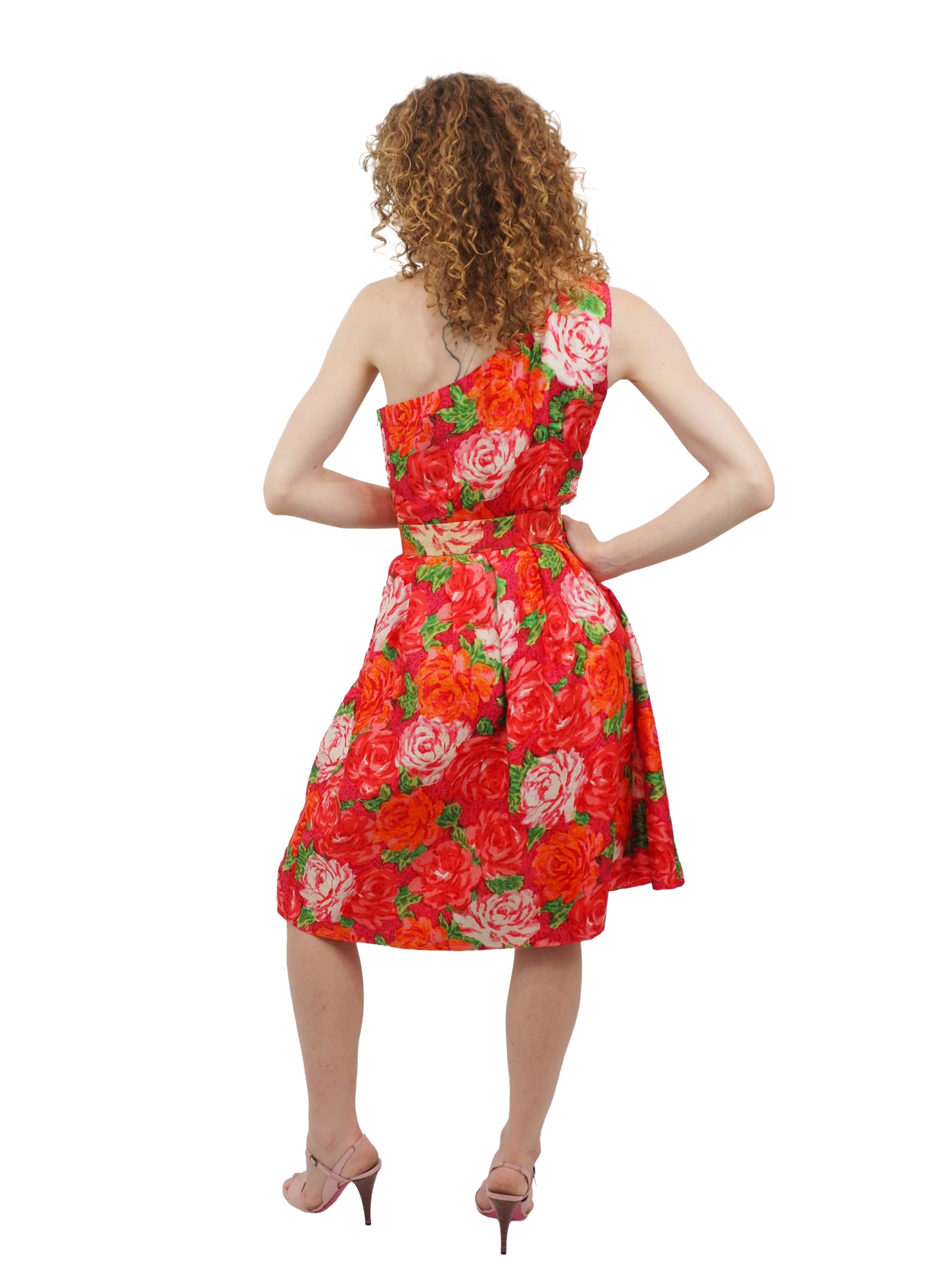 Custom 1960's Silk Floral Print Cocktail Dress