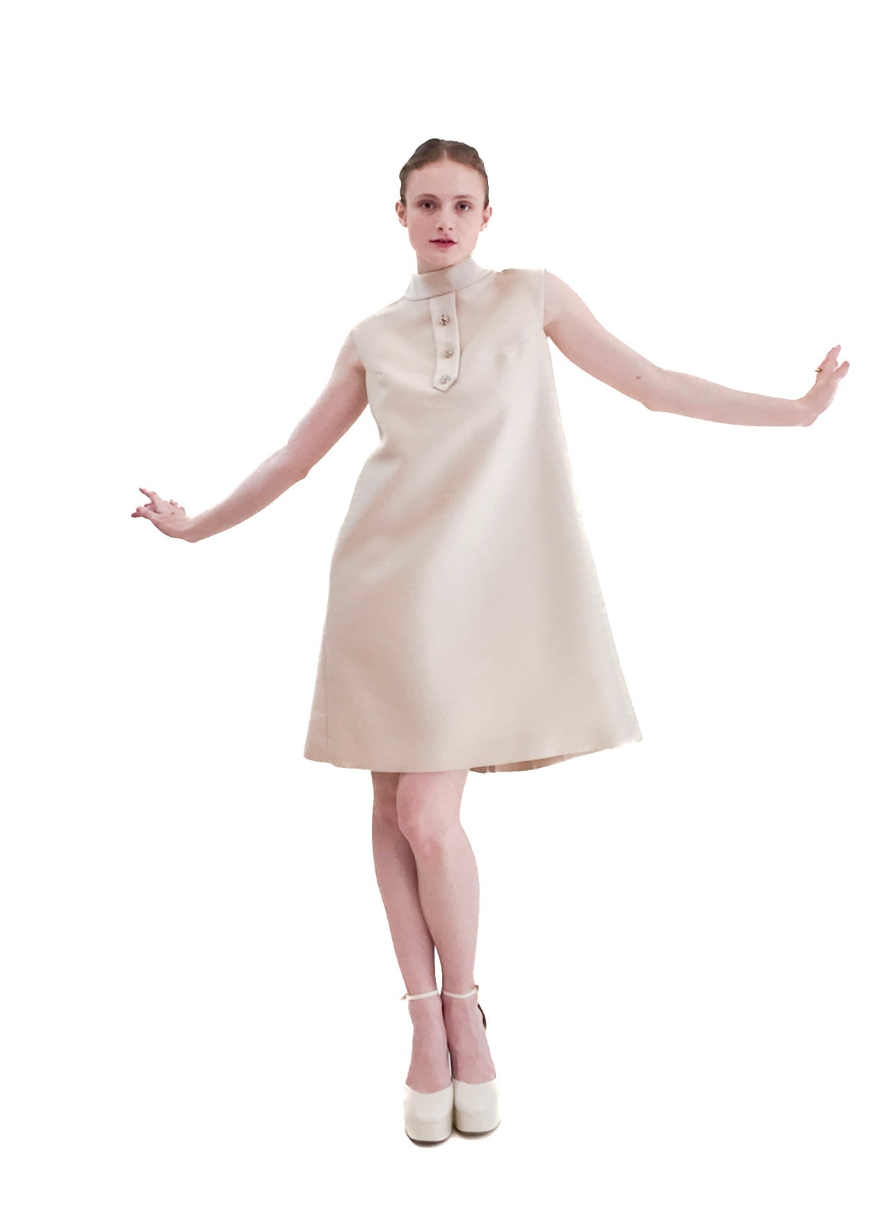 1960's Silk Ivory A- Line Shift Cocktail Dress