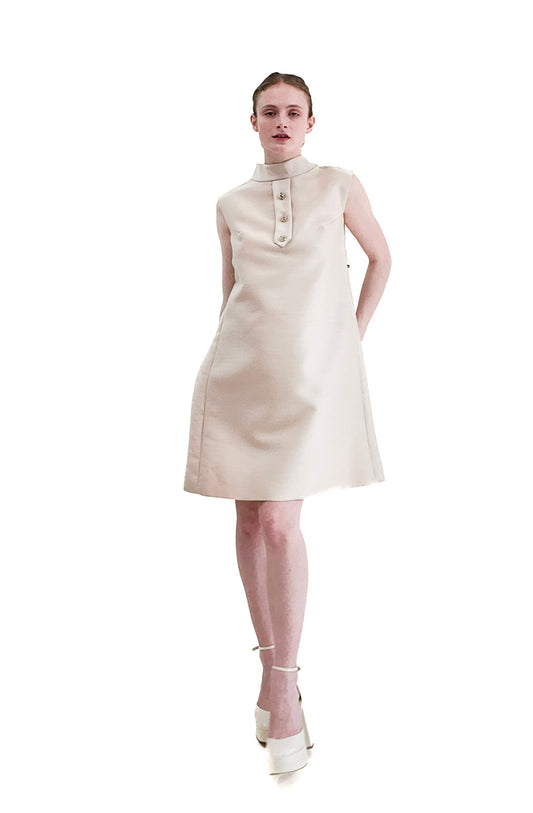 1960's Silk Ivory A- Line Shift Cocktail Dress