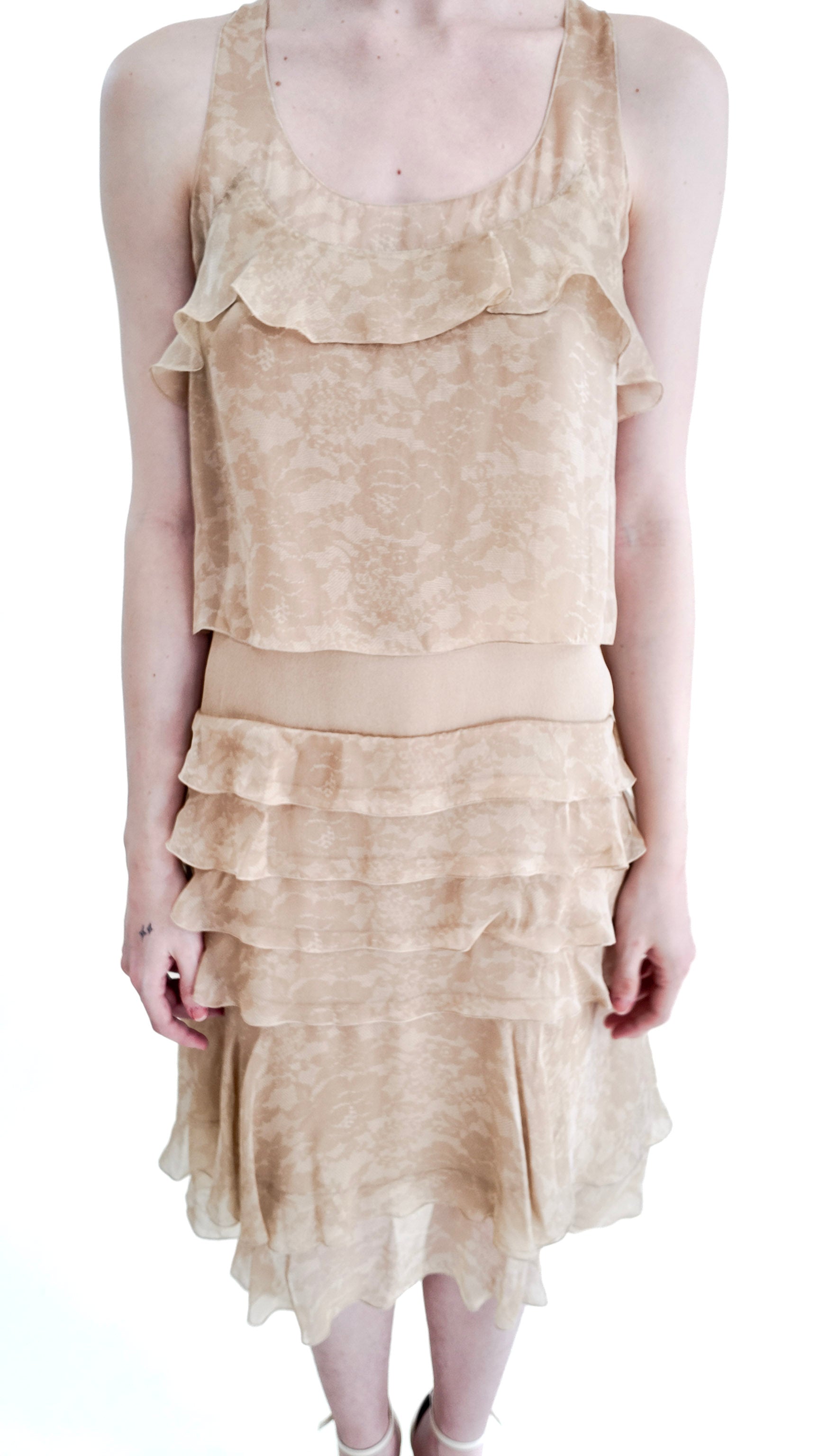 chanel drop waist dress Chanel Fall 2002 Tan Silk Dropped Waist Dress