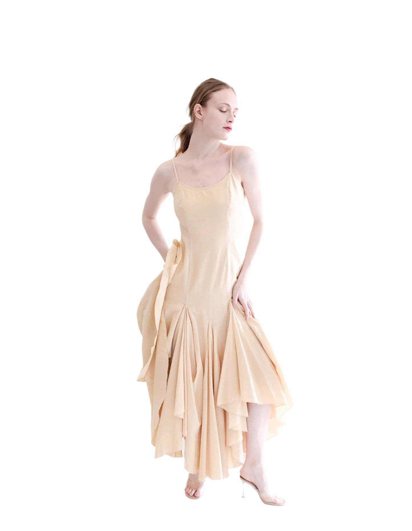 Ivory Spaghetti Strap Gathered Maxi Dress