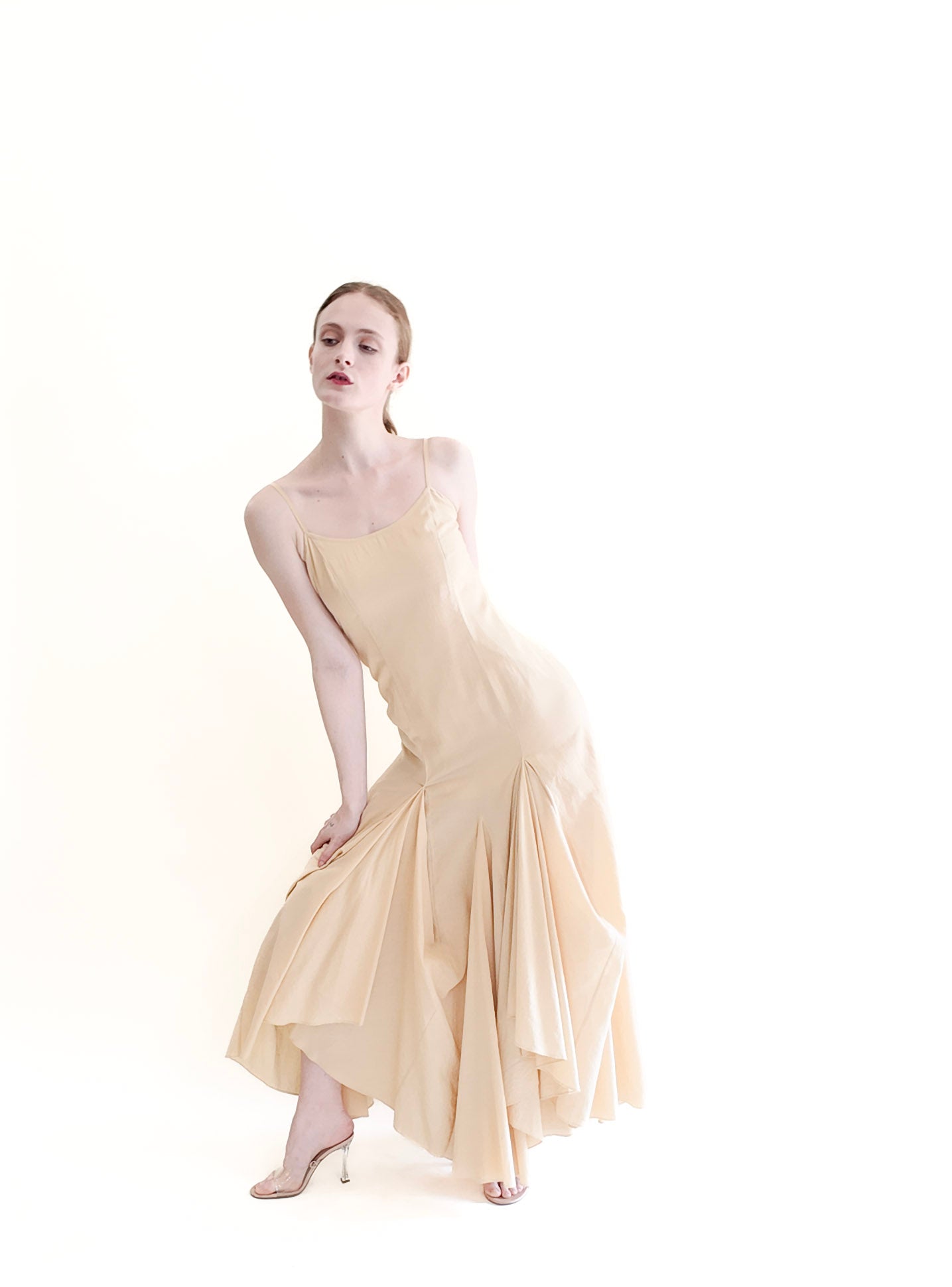 Ivory Spaghetti Strap Gathered Maxi Dress