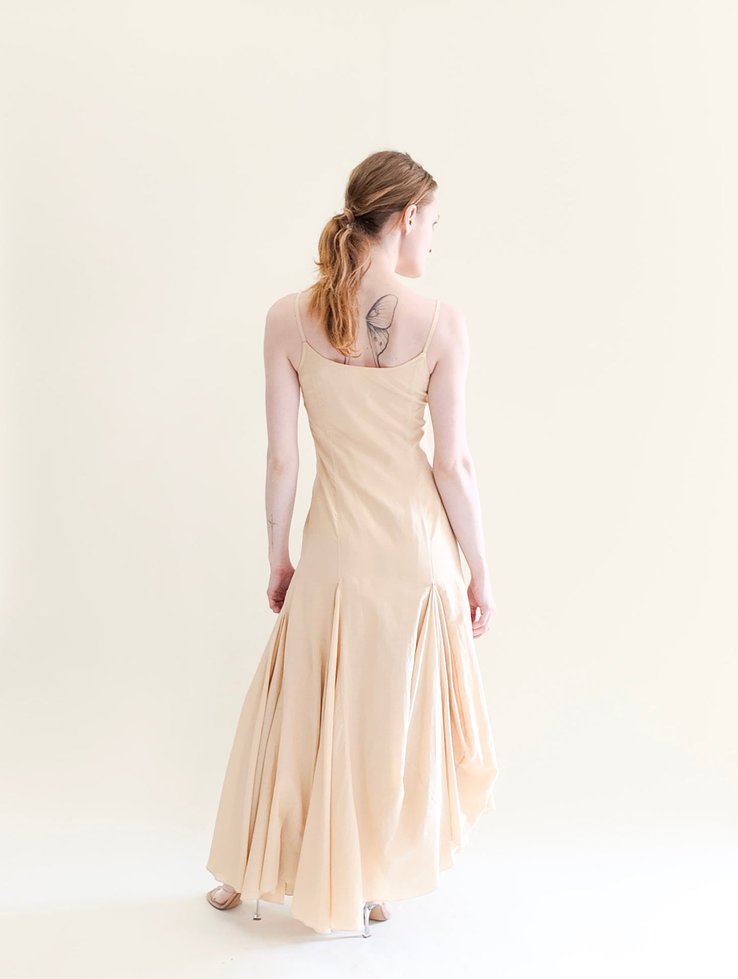 Ivory Spaghetti Strap Gathered Maxi Dress