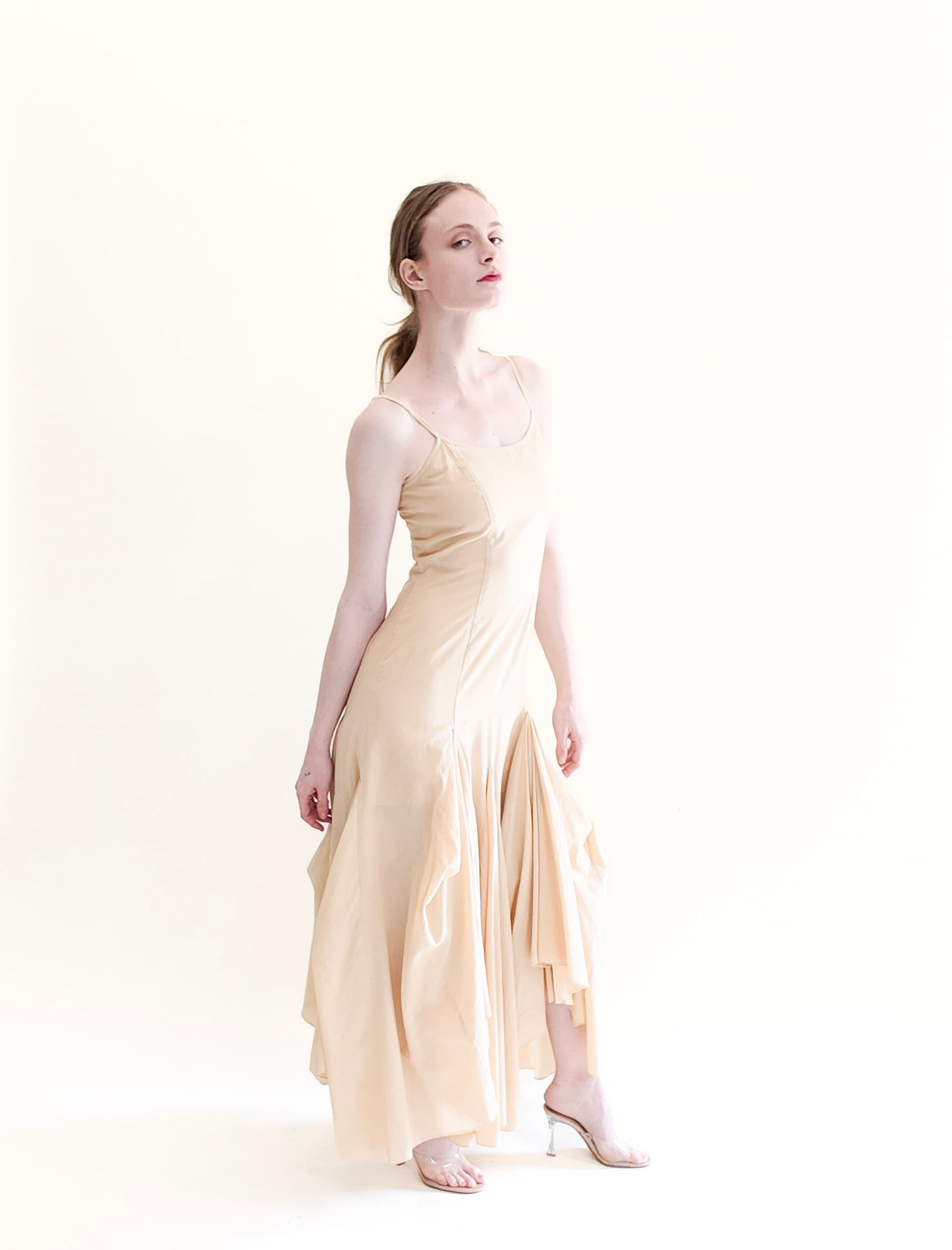Ivory Spaghetti Strap Gathered Maxi Dress