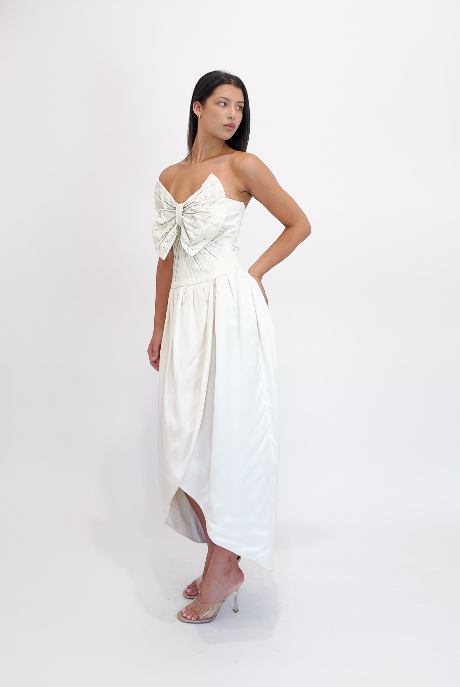 Nina Ricci White Silk Dress with Front Bow - The Kit Vintage