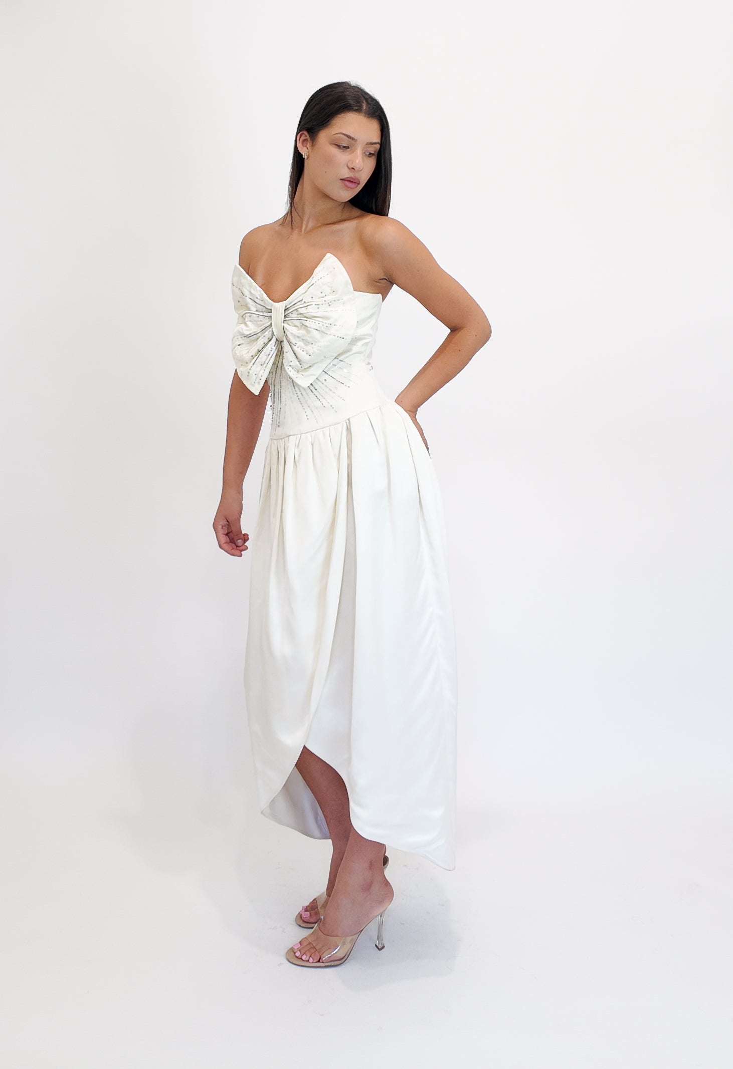 Nina Ricci White Silk Dress with Front Bow - The Kit Vintage