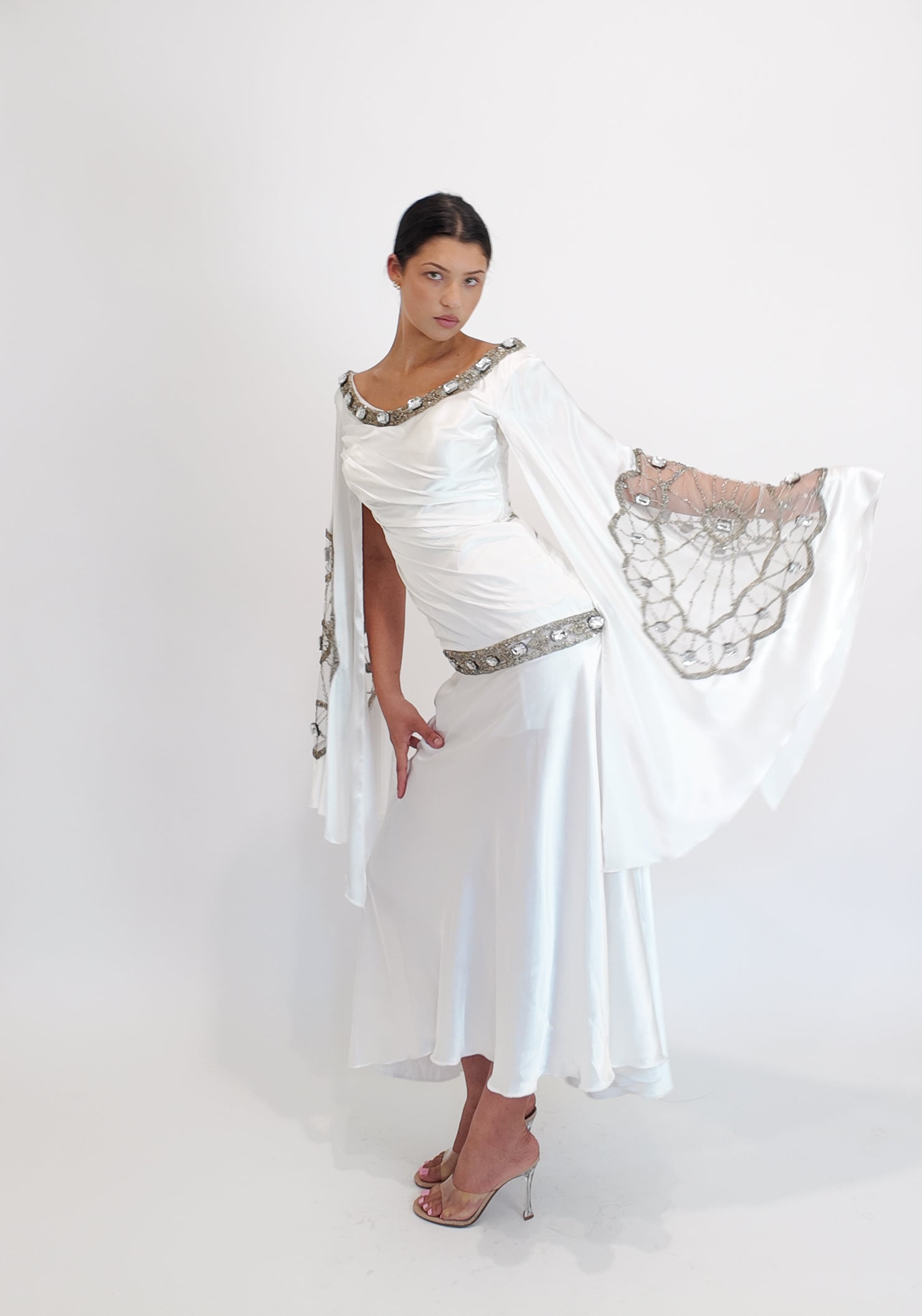 Christian Lacroix Ornamented White Angel Sleeve Dress - The Kit Vintage