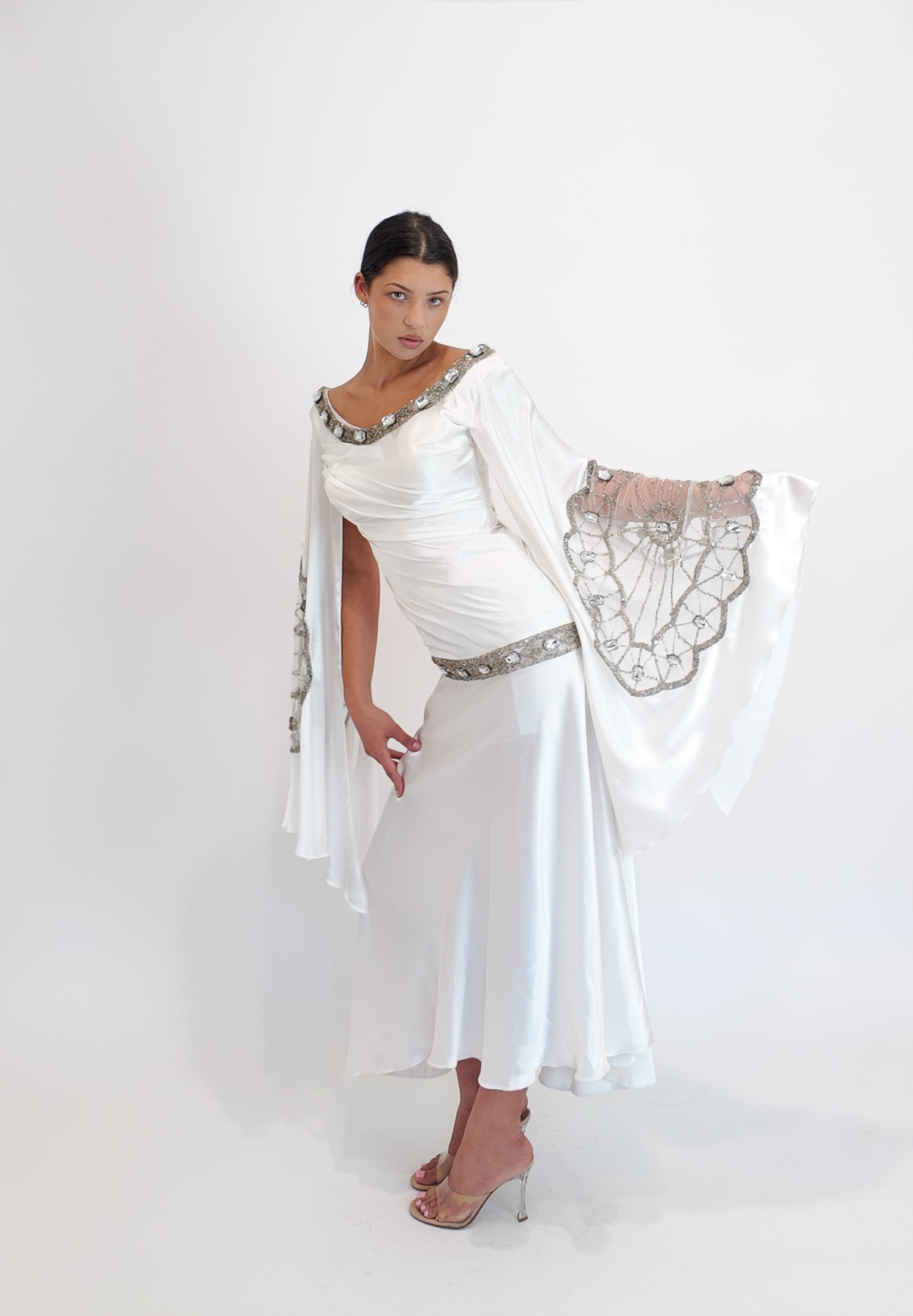 Christian Lacroix Ornamented White Angel Sleeve Dress - The Kit Vintage